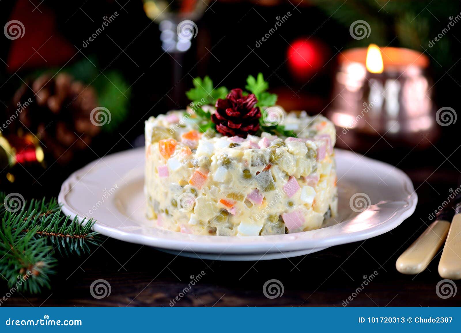 Traditional New Year`s Russian Salad Olivier. Stock Image - Image of ...