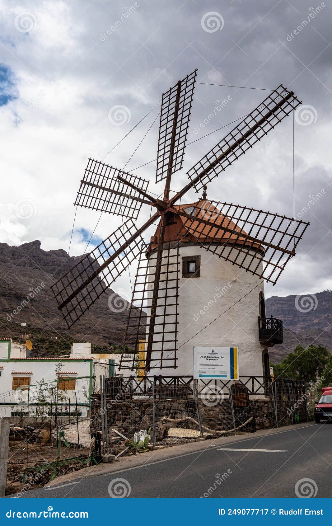 traditional old wind mill molino de viento near mogan, gran canaria island, spain