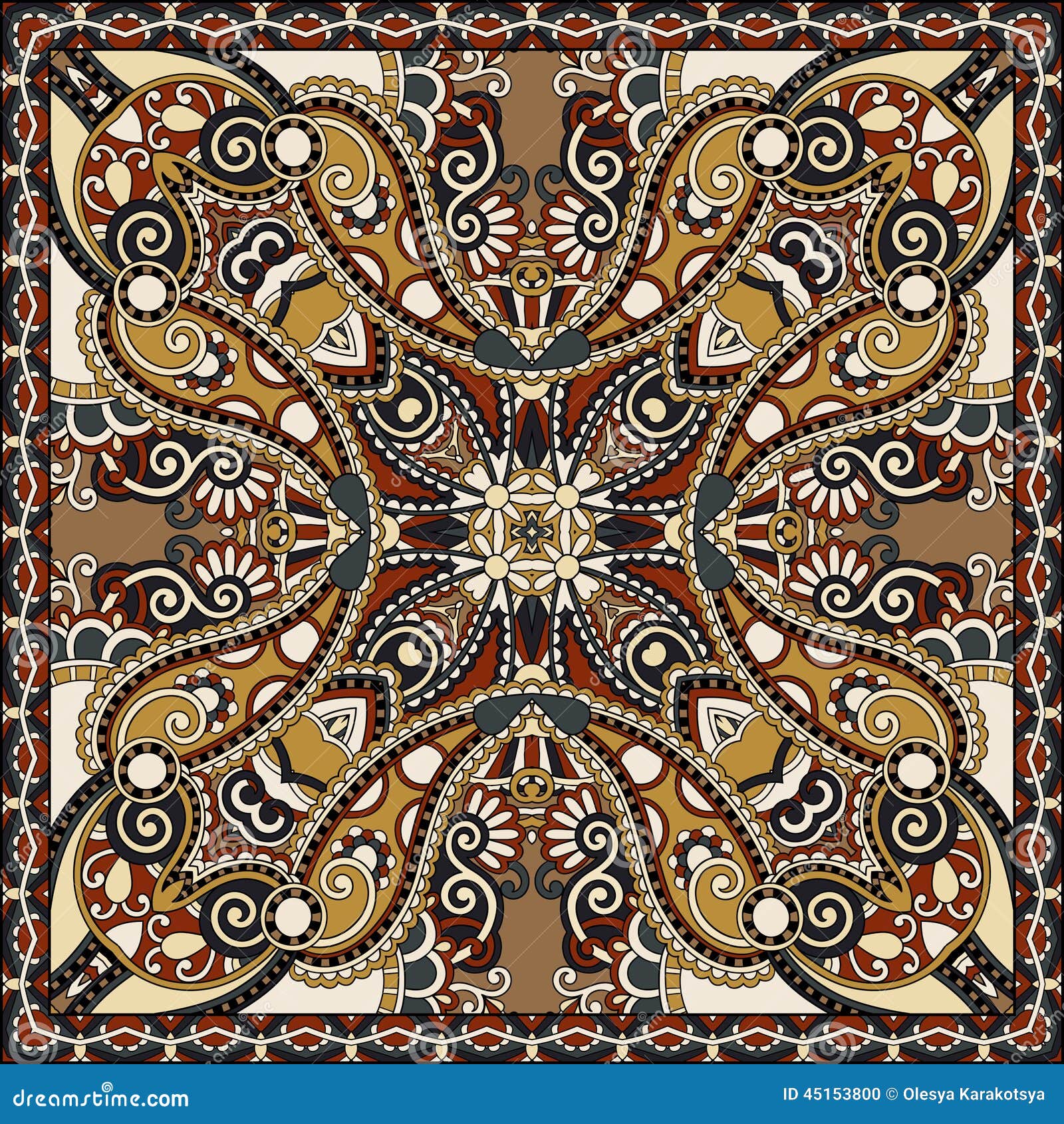 Traditional ornamental floral paisley bandanna. You can use this pattern in the design of carpet, shawl, pillow, cushion