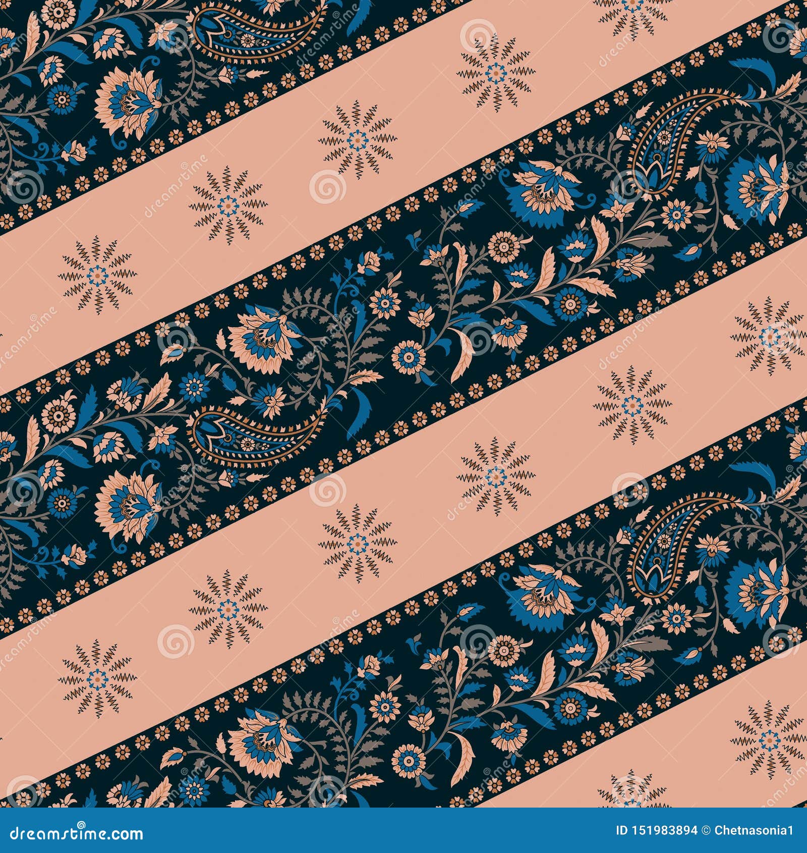 Traditional Paisley Border Pattern Background Stock Illustration