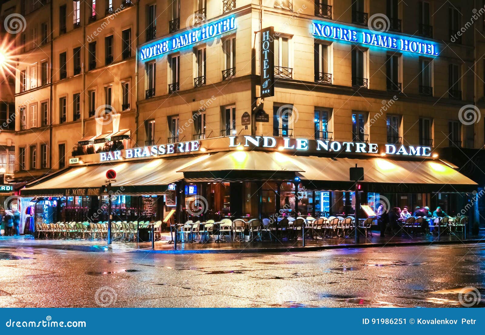 The Traditional Parisian Cafe Le Notre Dame at Night , France ...