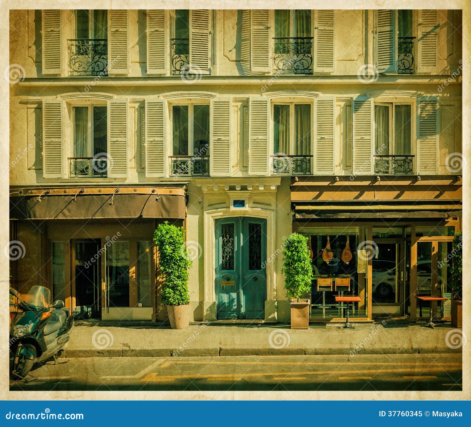 traditional parisian house with cafe. old photo
