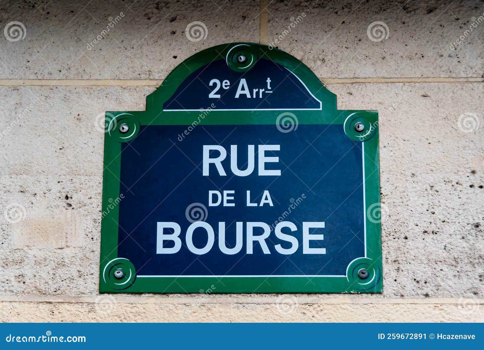 Traditional Parisian Street Sign with Rue De La Bourse Written on it ...