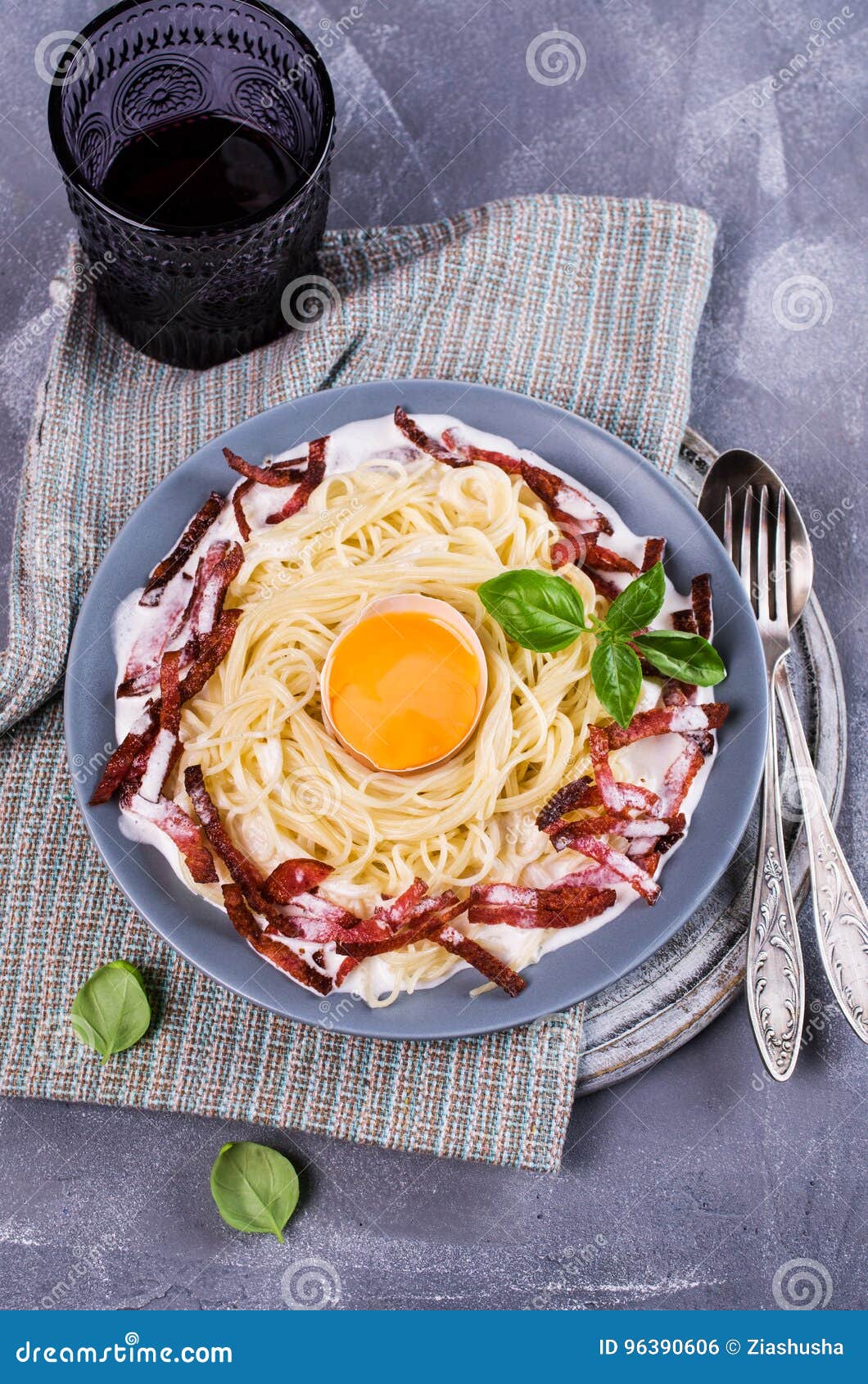Traditional Pasta Carbonara Stock Photo Image of dish, eating 96390606