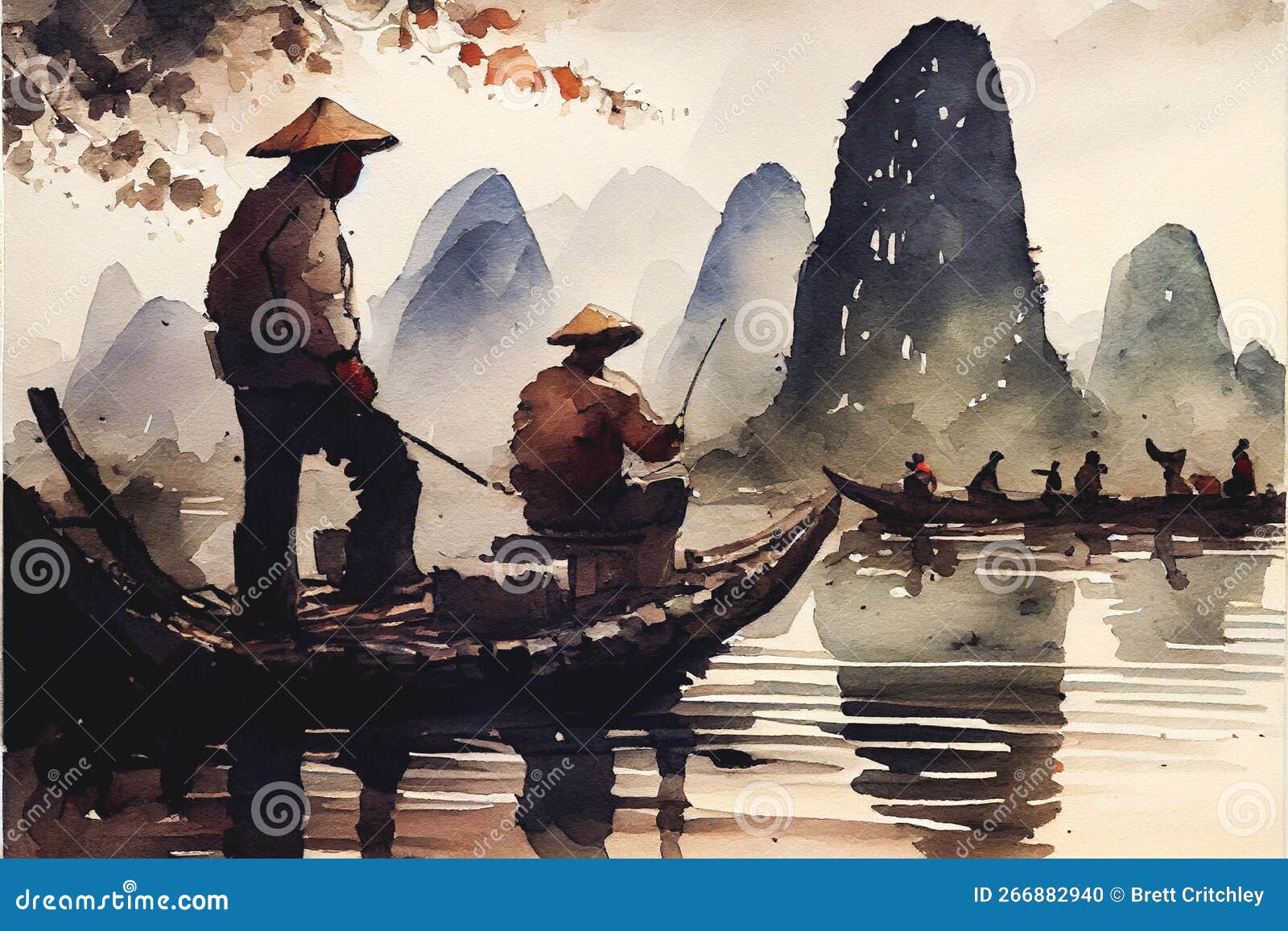 Fisherman Fishing in Asia on Boat Watercolor Painting Illustration Stock  Illustration - Illustration of china, thailand: 266882940