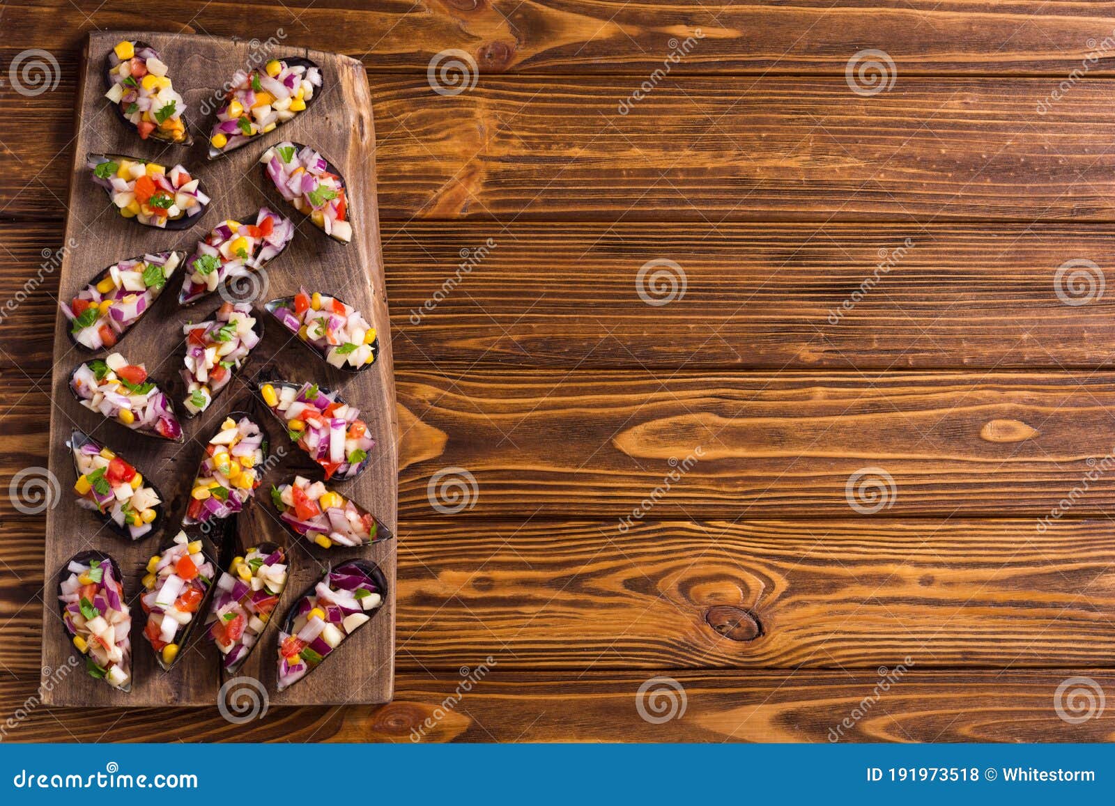 traditional  peruvian food background with mussels