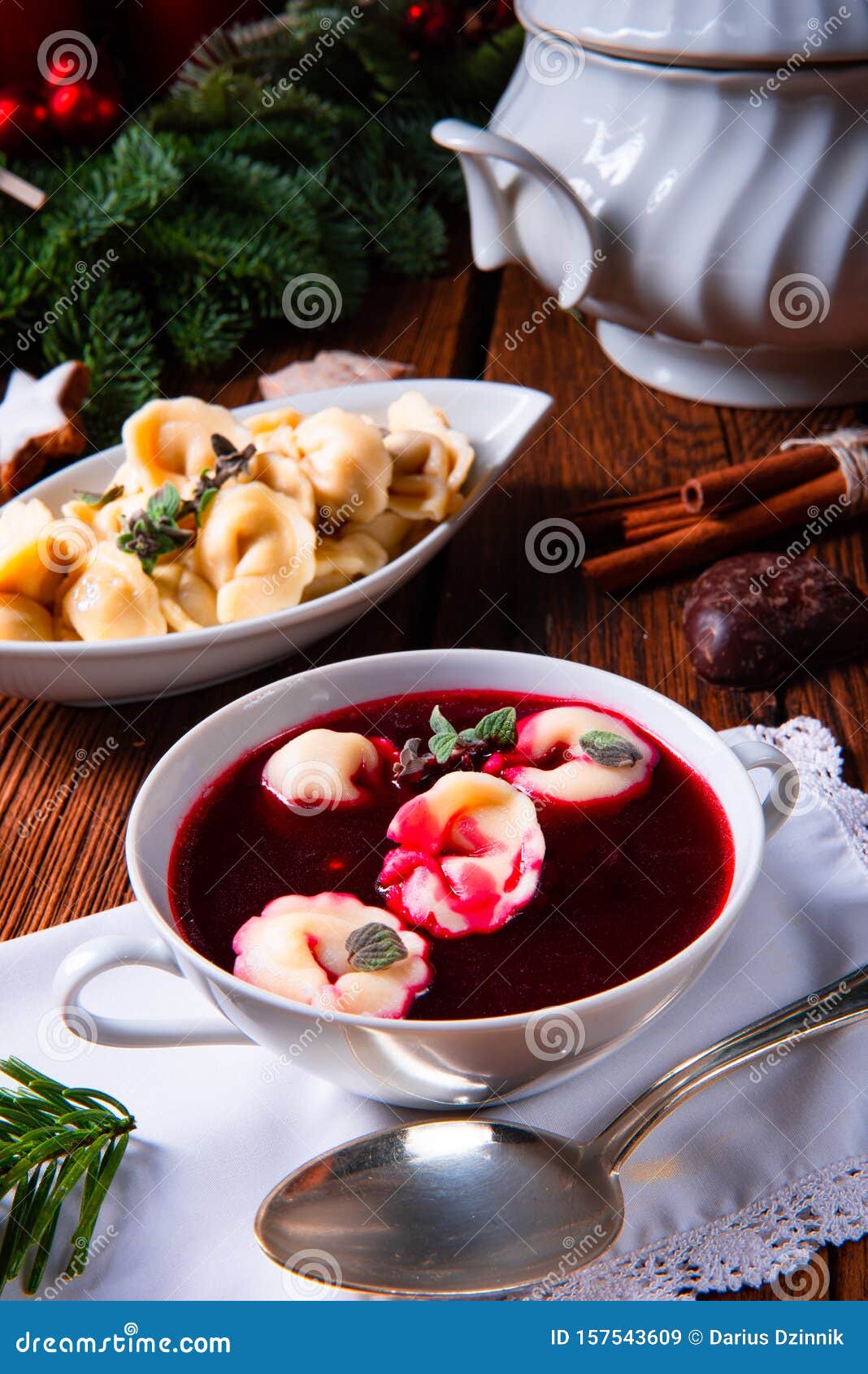 Traditional Polish Christmas Eve Borscht with Dumplings Stock Image ...