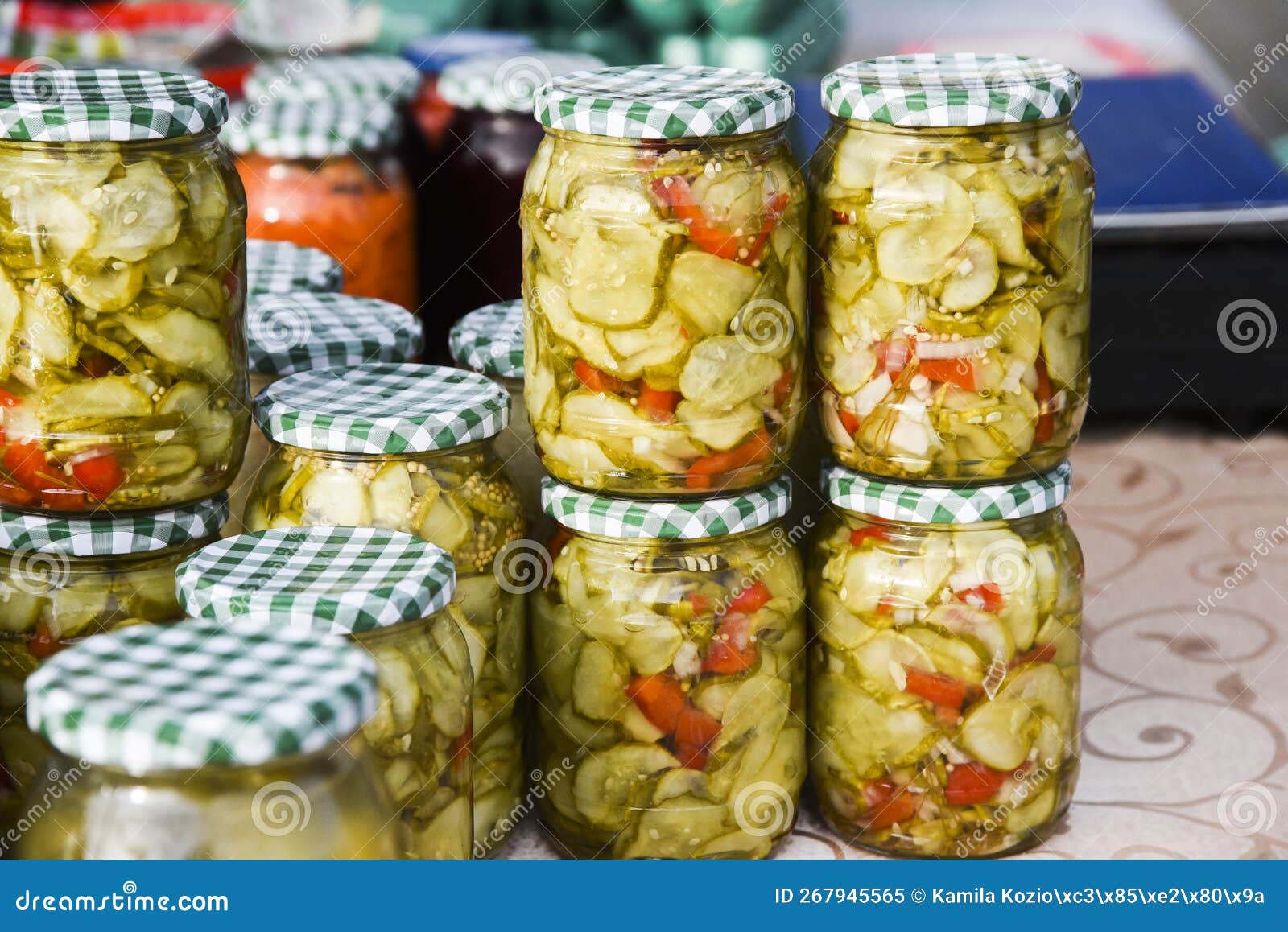 Traditional Polish Cucumbers in Jars, Cucumber Preserves Stock Image