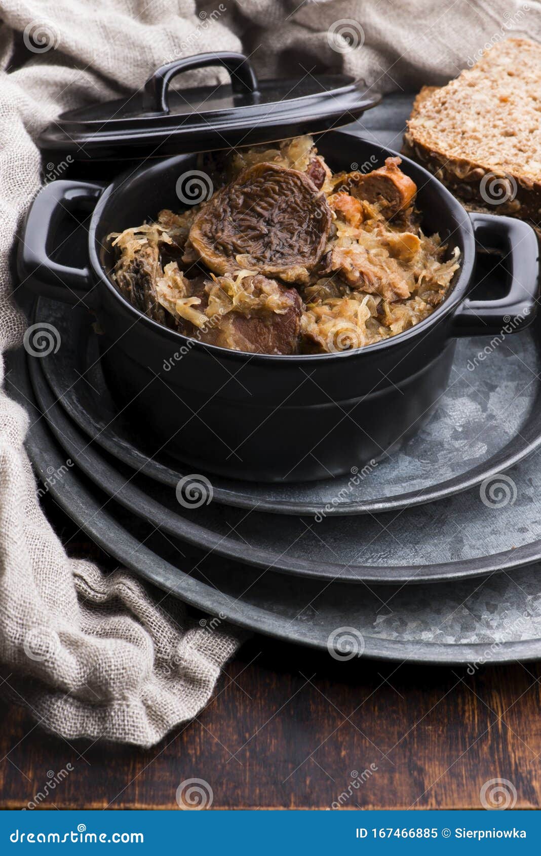 Traditional Polish Sauerkraut Bigos with Mushrooms and Plums Stock ...