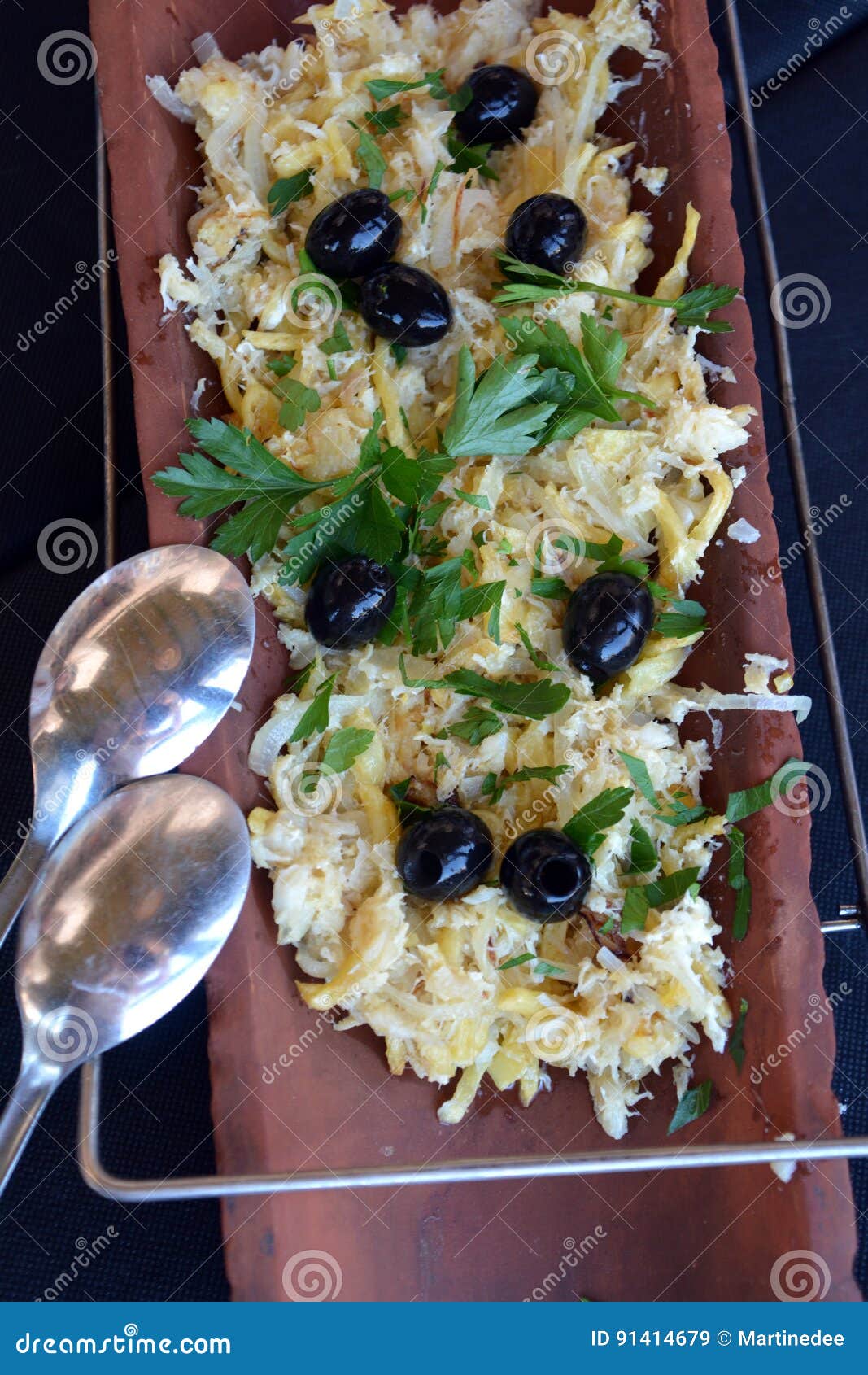 Traditional Portuguese Cod Fish on a Casserole. Stock Image Image of eggs, meal 91414679