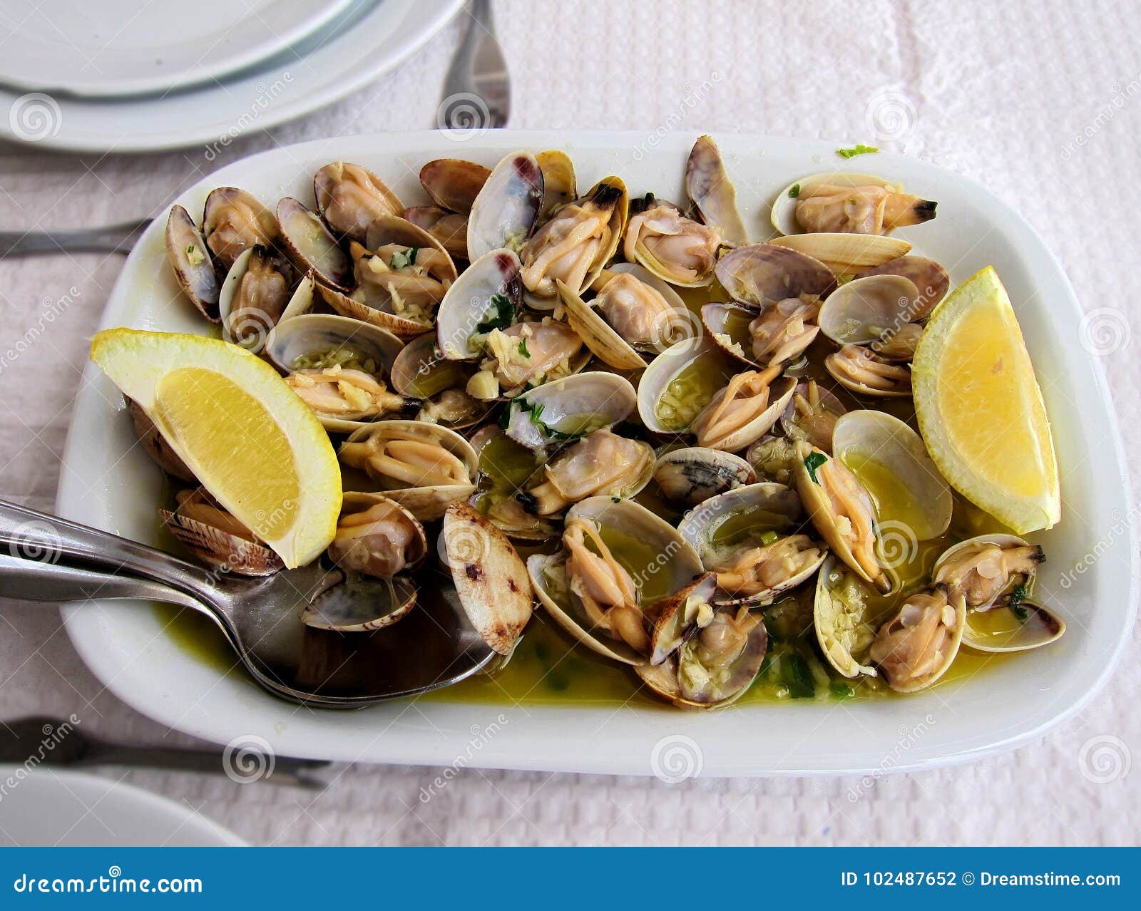 Traditional Portuguese Dish, Clams with Garlic, Extra Virgin Olive Oil