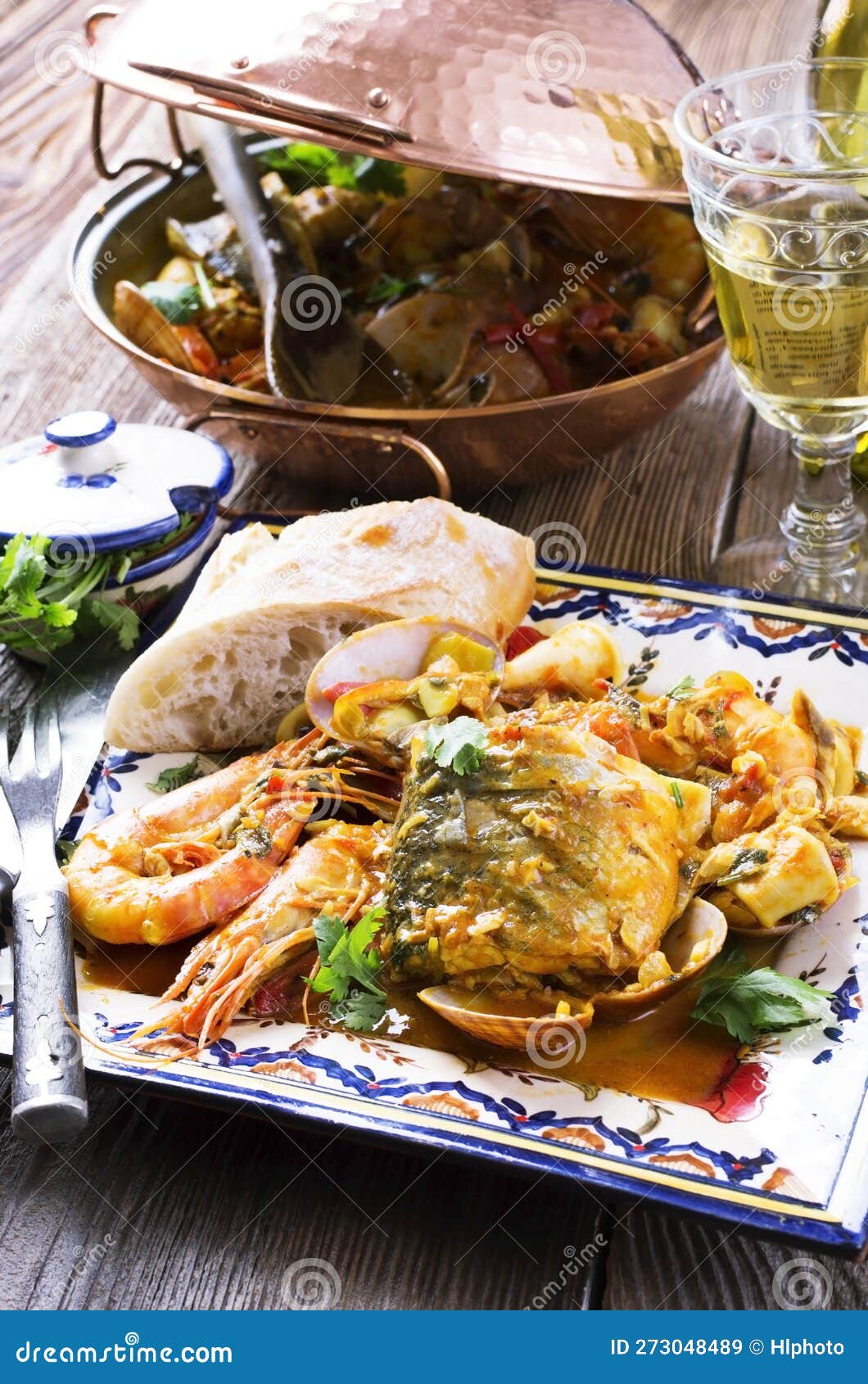 Traditional Portuguese Seafood Cataplana with King Prawns, Mussels and ...