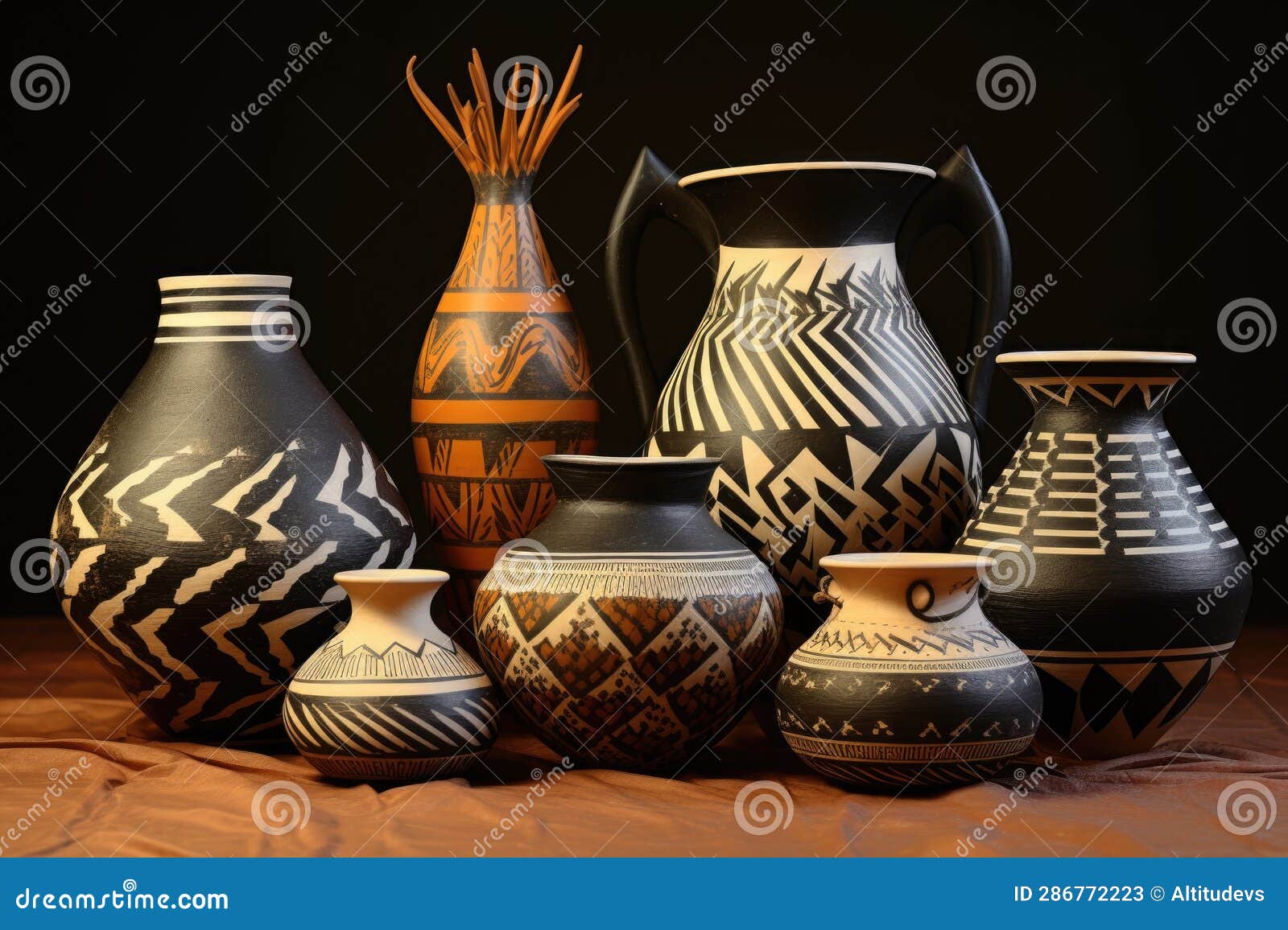 Traditional Pottery with Cultural Patterns and Motifs Stock