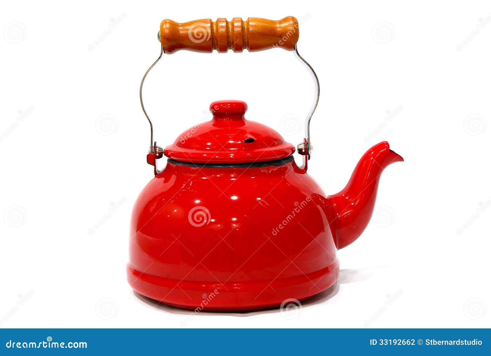 Traditional Red Teapot with Wooden Handle Stock Photo Image of kettle