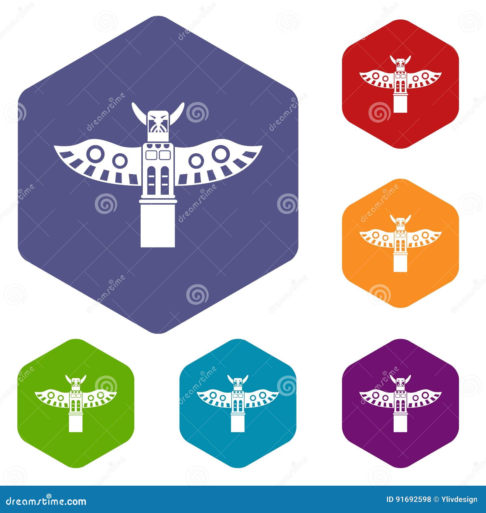 Traditional Religious Totem Pole Icons Set Hexagon Stock Vector ...