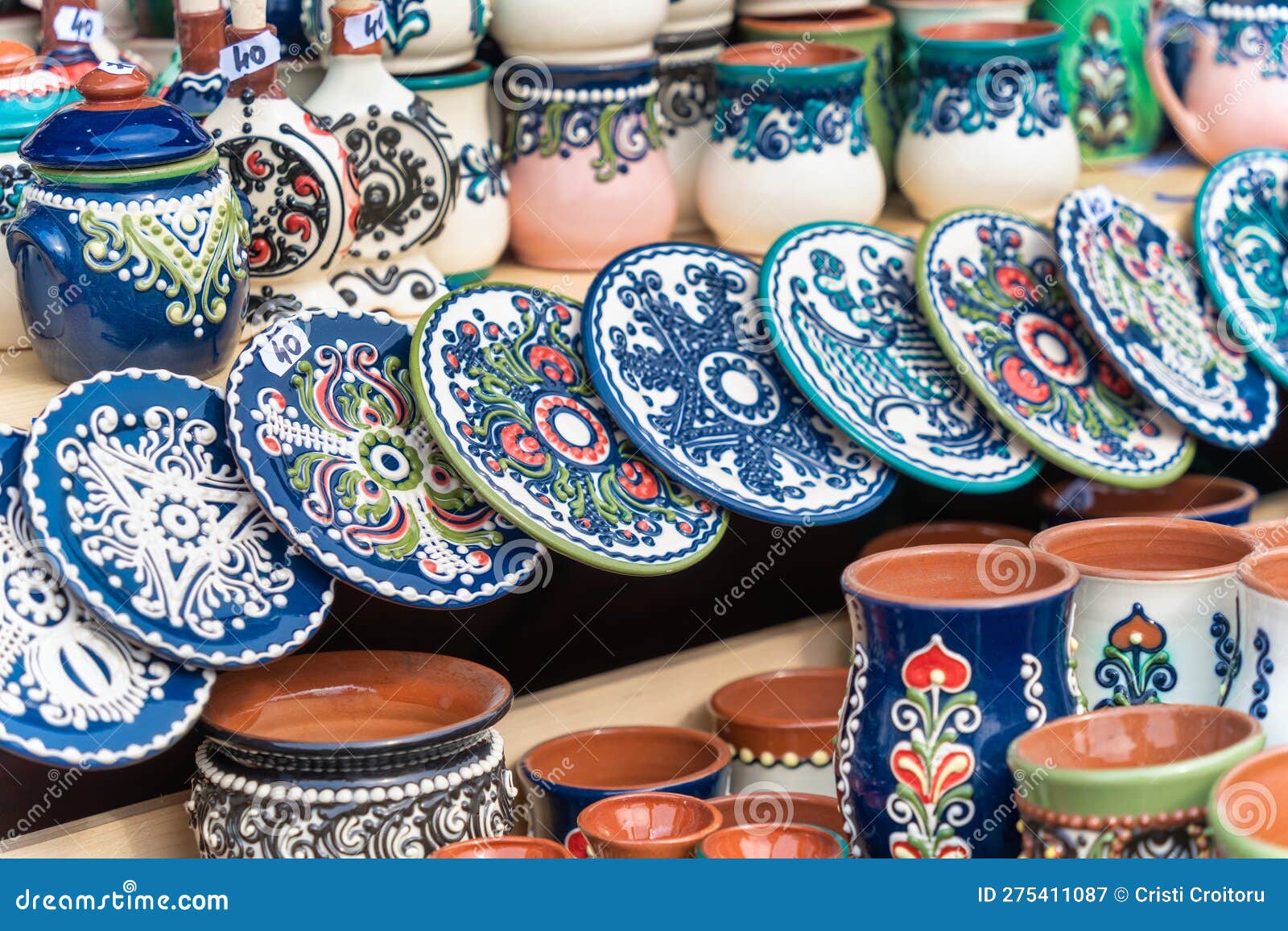 Traditional Romanian Handmade Ceramic Pottery Plates with Rustic