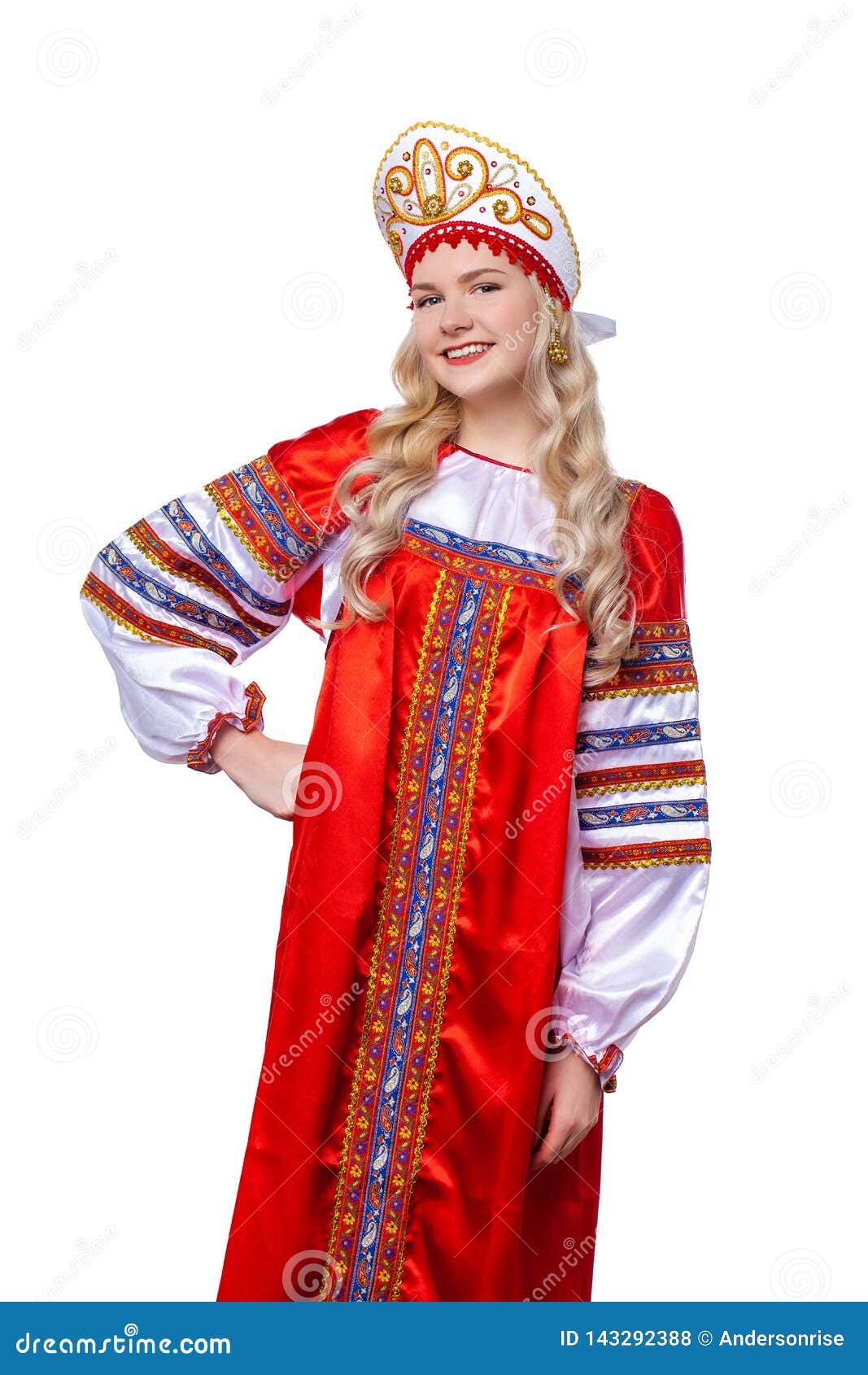 Traditional Russian Folk Costume, Portrait of a Young Beautiful Girl ...