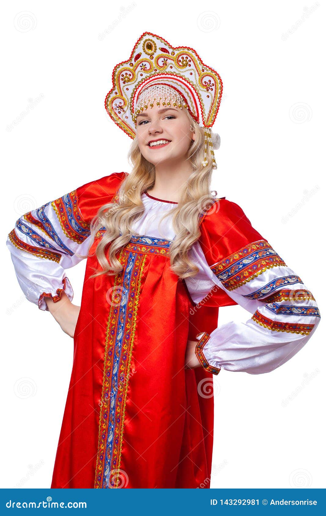 Traditional Russian Folk Costume, Portrait Of A Young Beautiful Girl ...