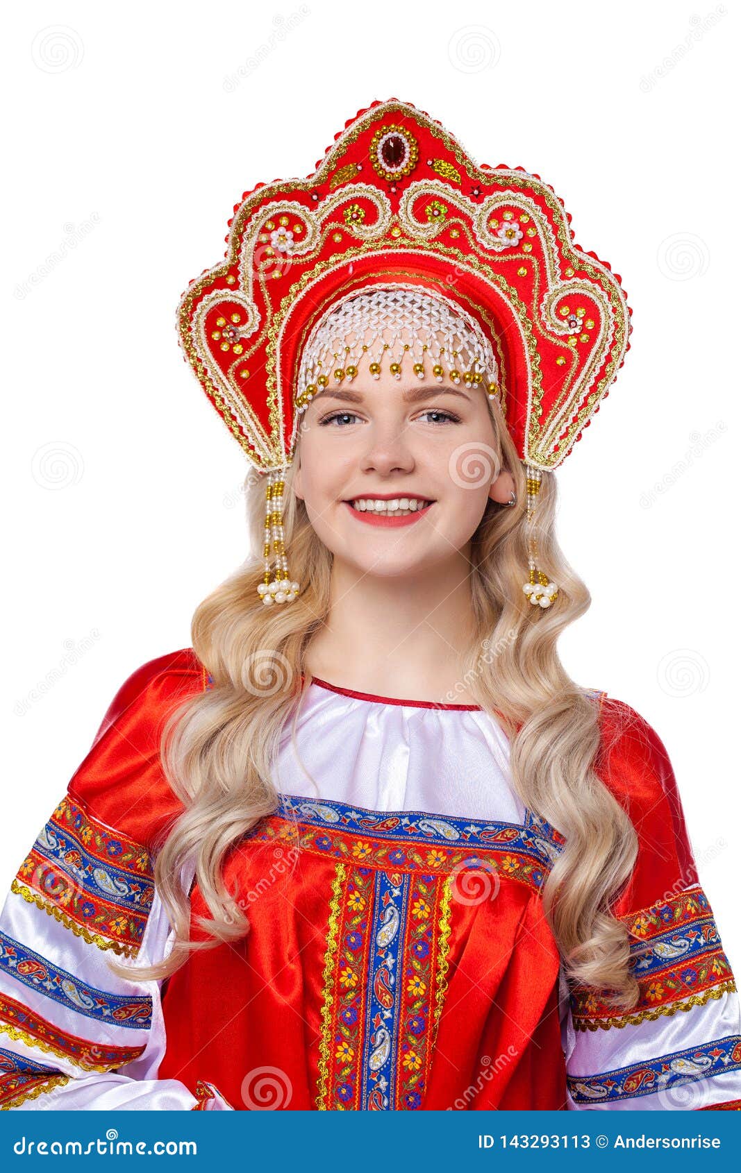 Traditional Russian Folk Costume, Portrait of a Young Beautiful Girl ...