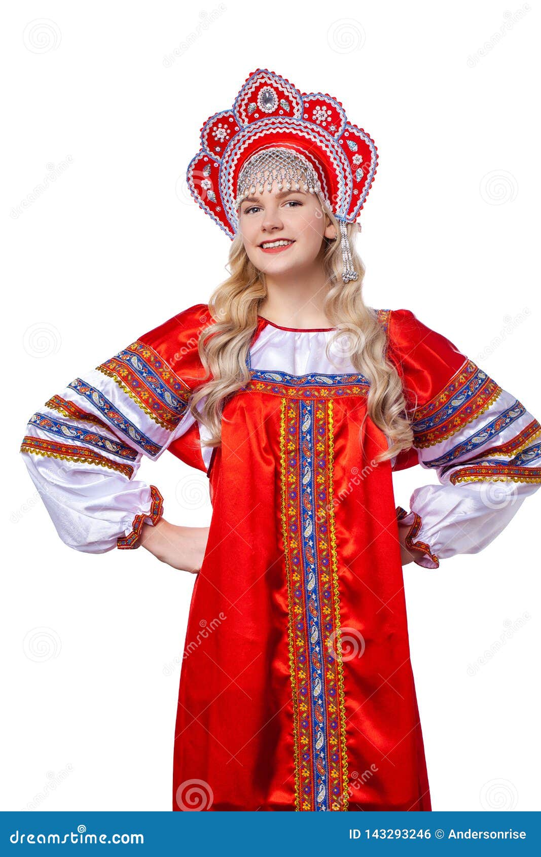 Traditional Russian Folk Costume, Portrait of a Young Beautiful Girl ...