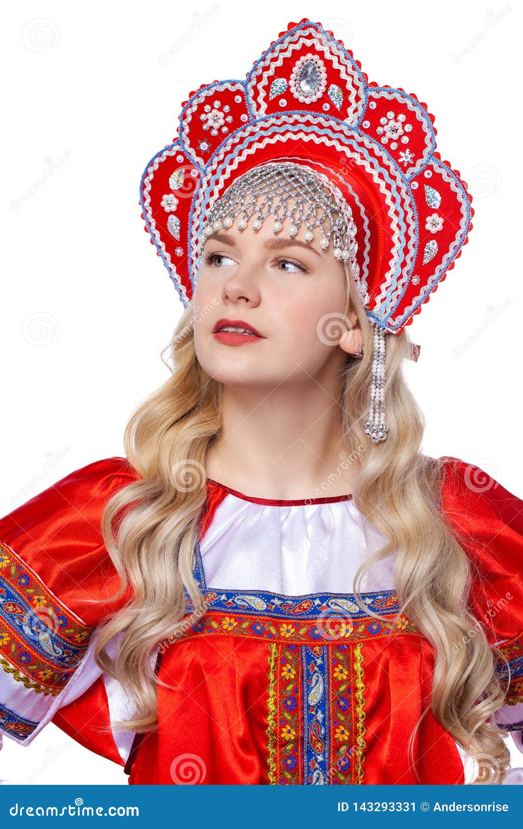 Traditional Russian Folk Costume, Portrait Of A Young 