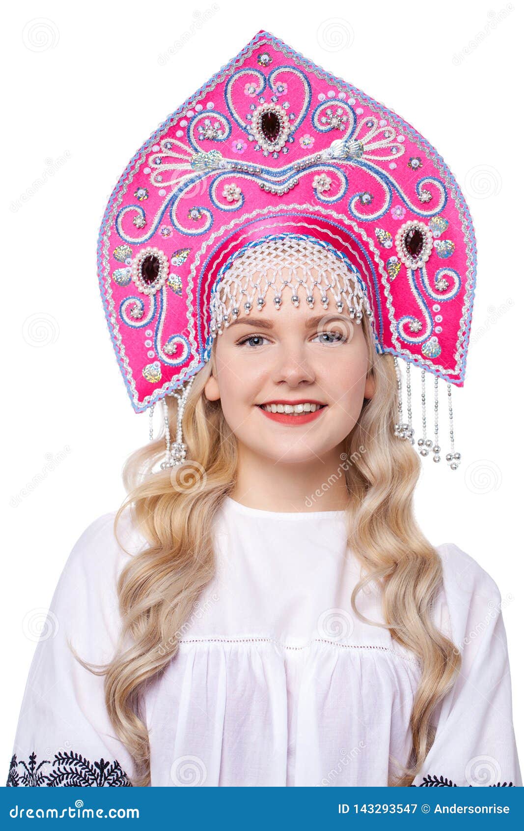 Traditional Russian Folk Costume, Portrait of a Young Beautiful Girl ...