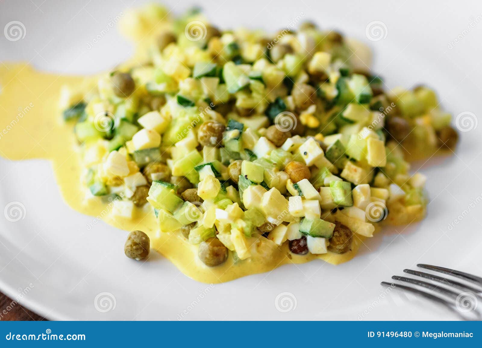 Traditional Russian Mayonnaise Salad Stock Photo Image of fork, plate