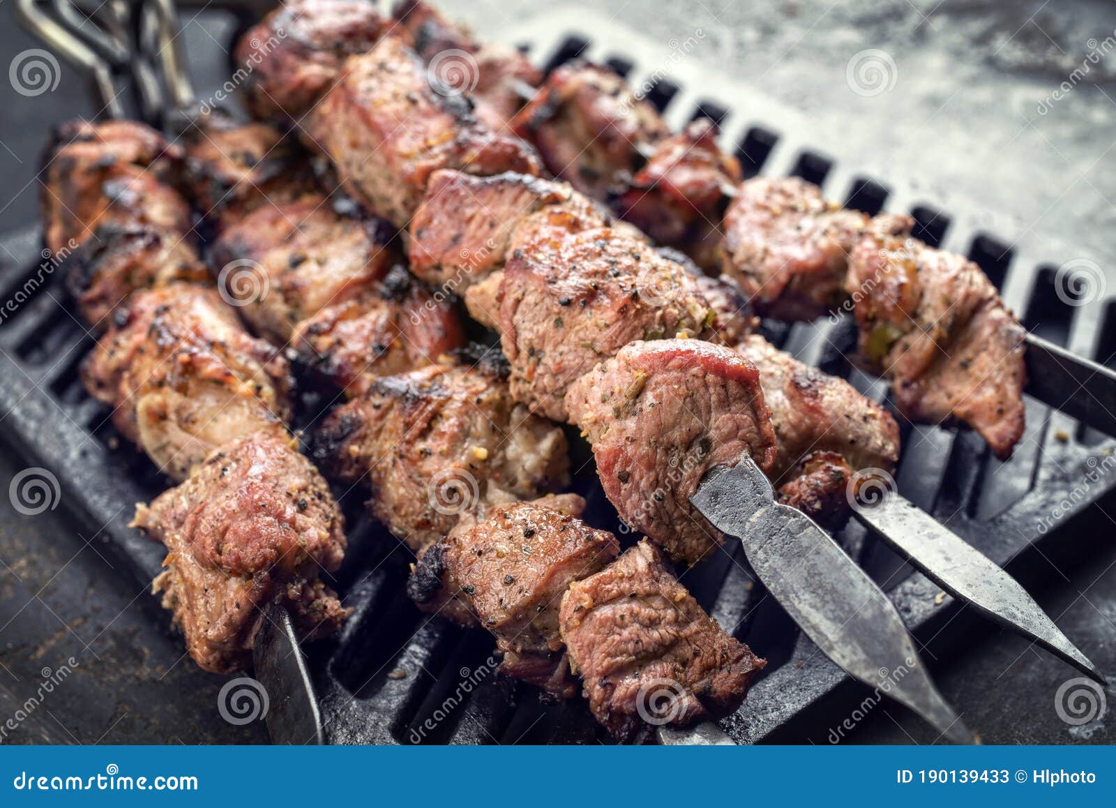 Traditional Russian Shashlik on a Barbecue Skewer on Grillage Stock ...