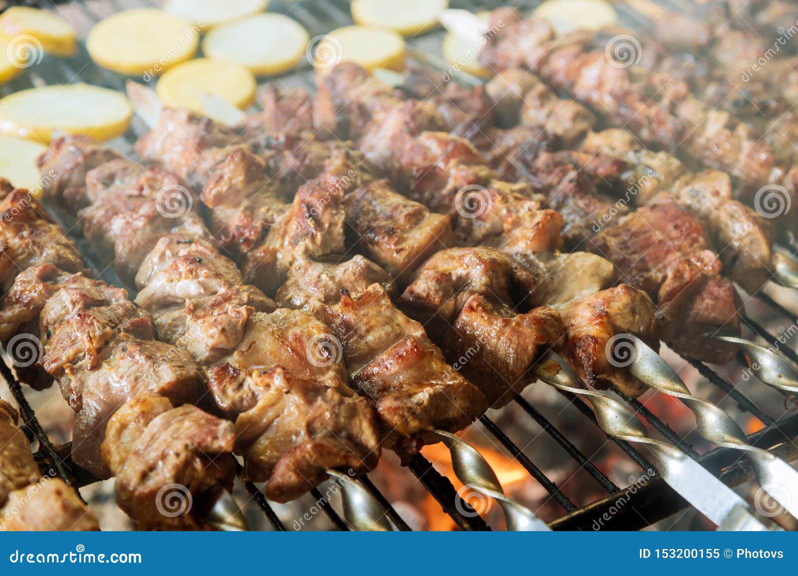 Traditional Shashlik on a Barbecue Skewer with As Closeup on Stock ...