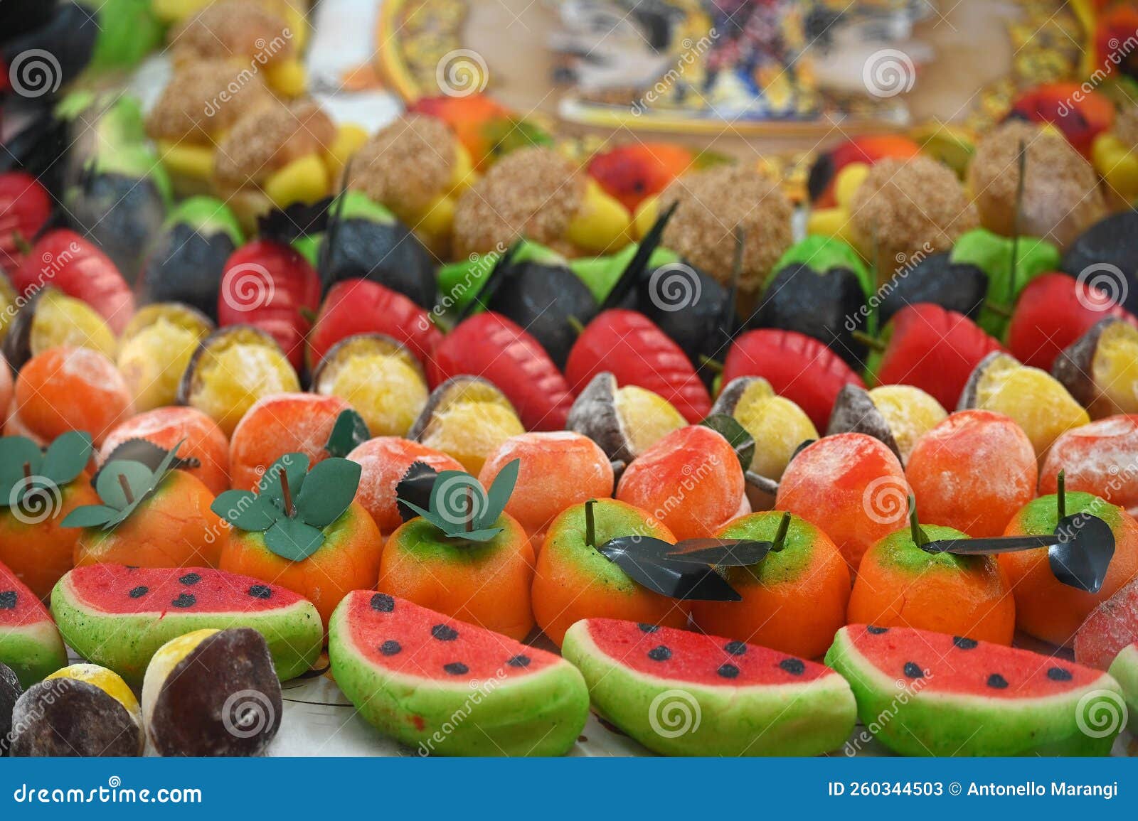 traditional sicilian frutta martorana assortment made of almond paste d in various fruits and veggies