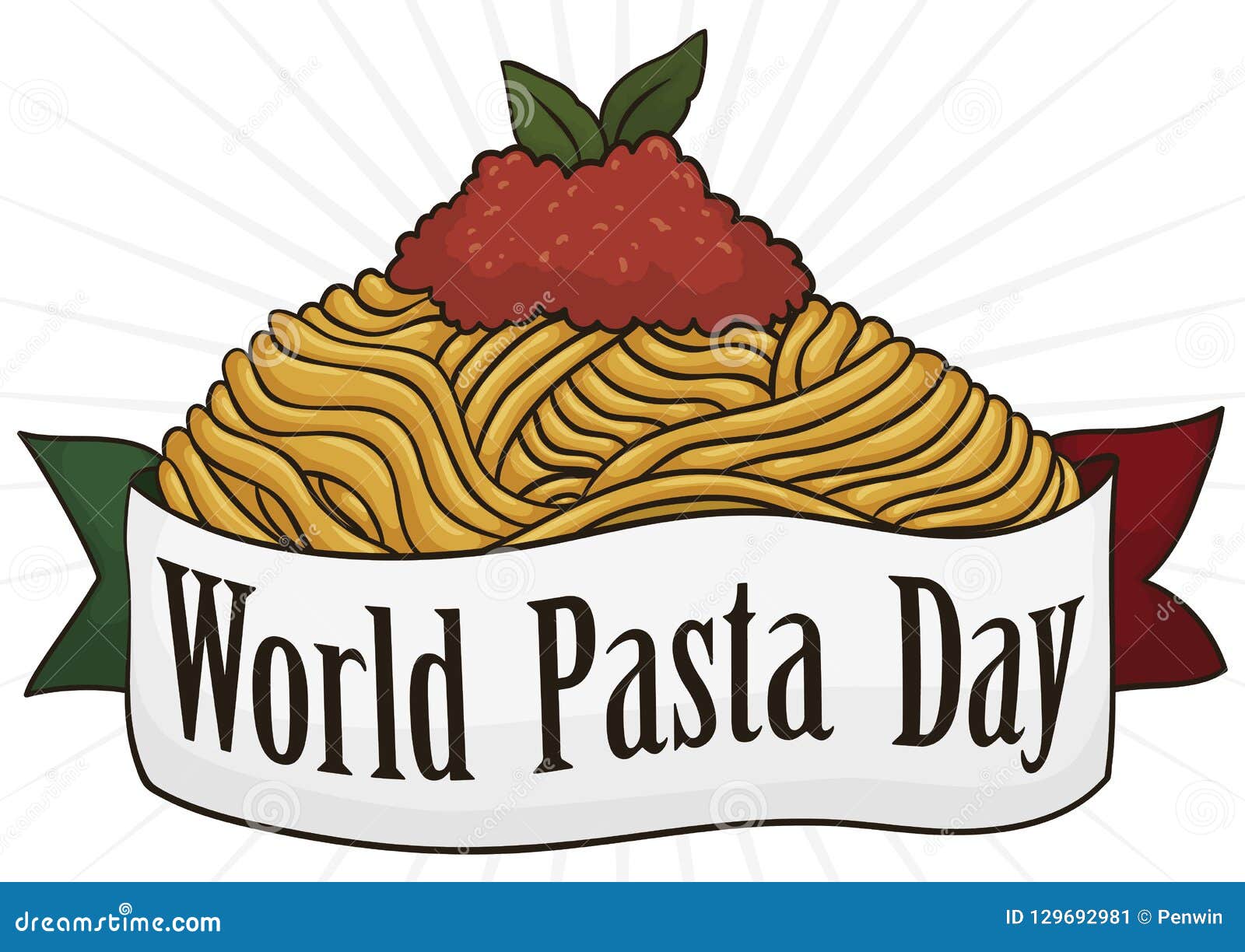 Traditional Spaghetti and Italian Ribbon To Celebrate World Pasta Day,  Vector Illustration Stock Vector - Illustration of holiday, basil: 129692981