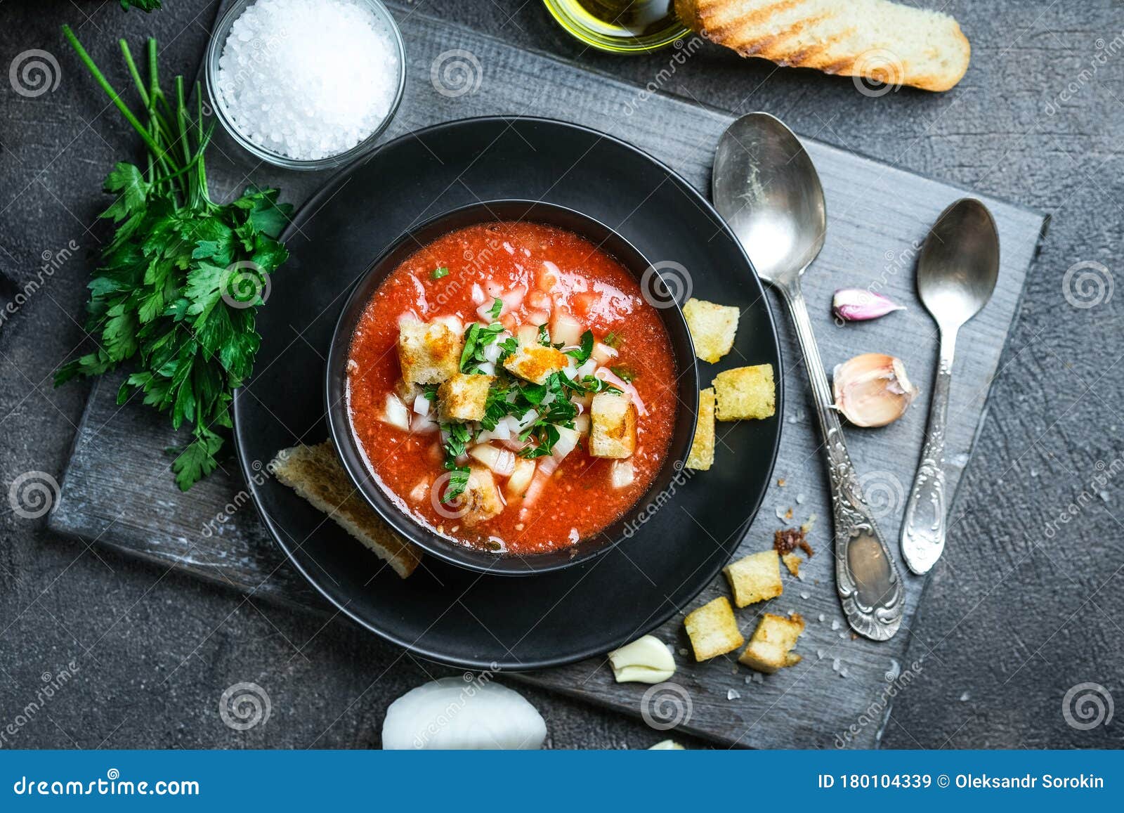 Traditional Spanish Cold Tomato Soup Gazpacho Stock Image Image Of Garlic