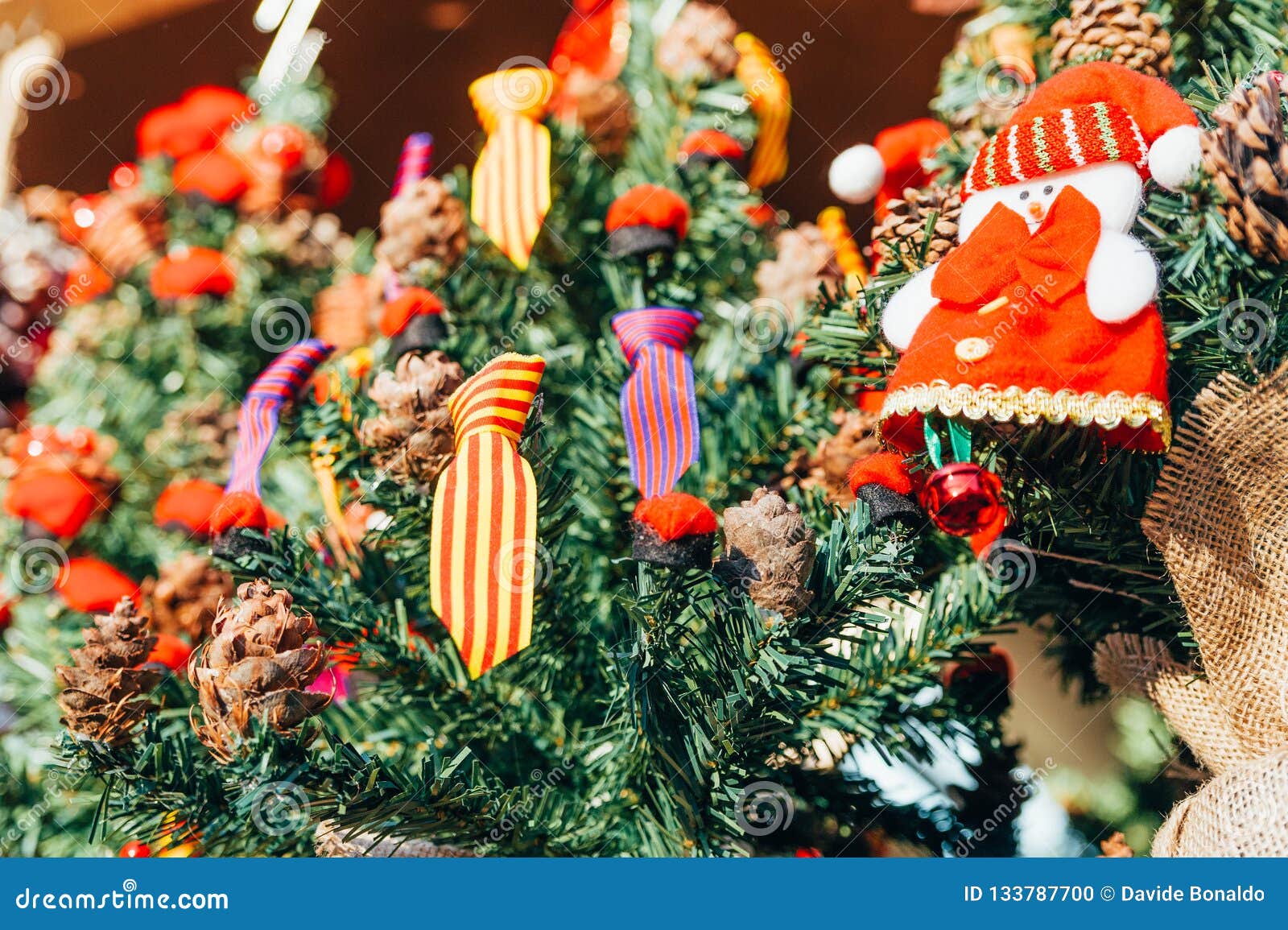 Traditional Spanish Flag Colors on Christmas Pine Tree in Market among ...