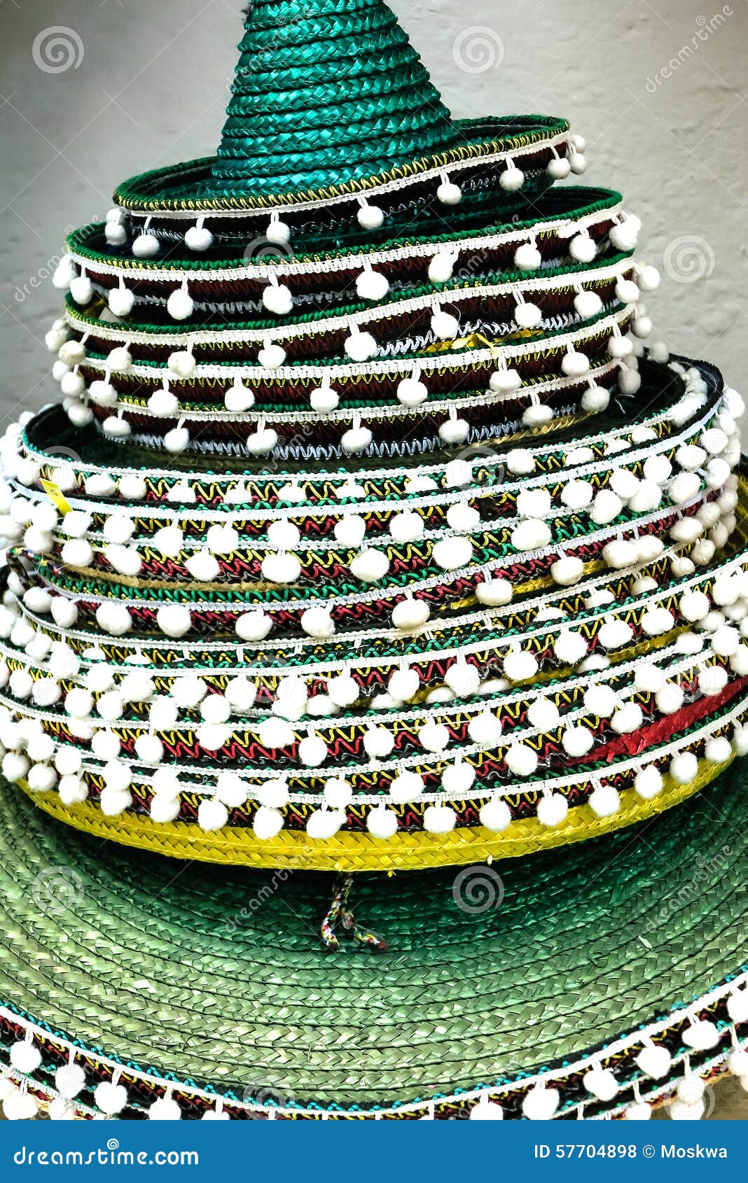 Traditional Spanish Straw Hats with Pompoms Stock Photo Image of