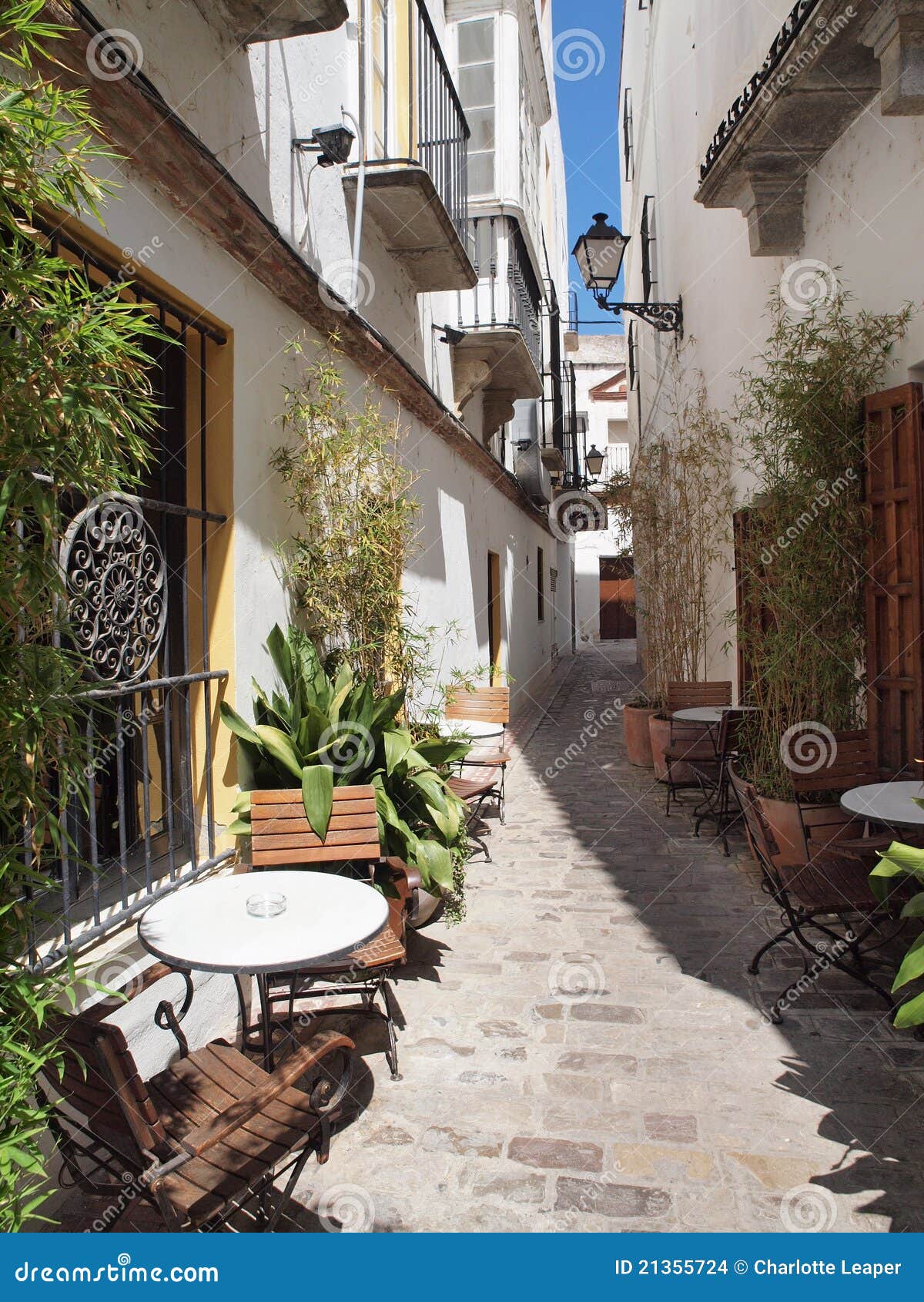 Traditional Spanish Street with Cafe Stock Photo - Image of outside