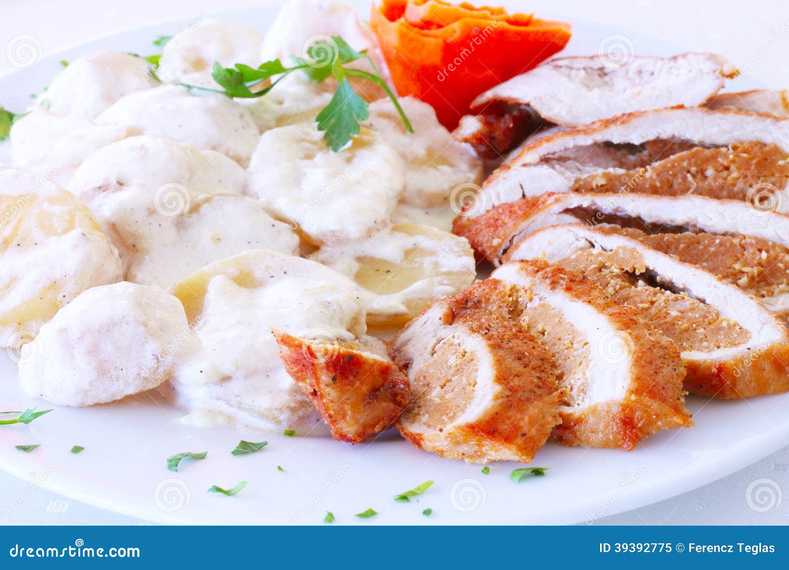 Traditional Steak with Potatoes and White Sauce Stock Image Image of
