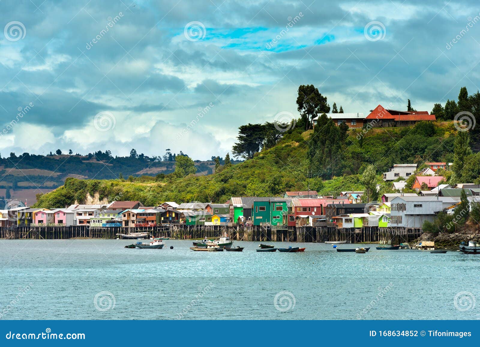 traditional stilt houses known as palafitos in castro, chiloe island