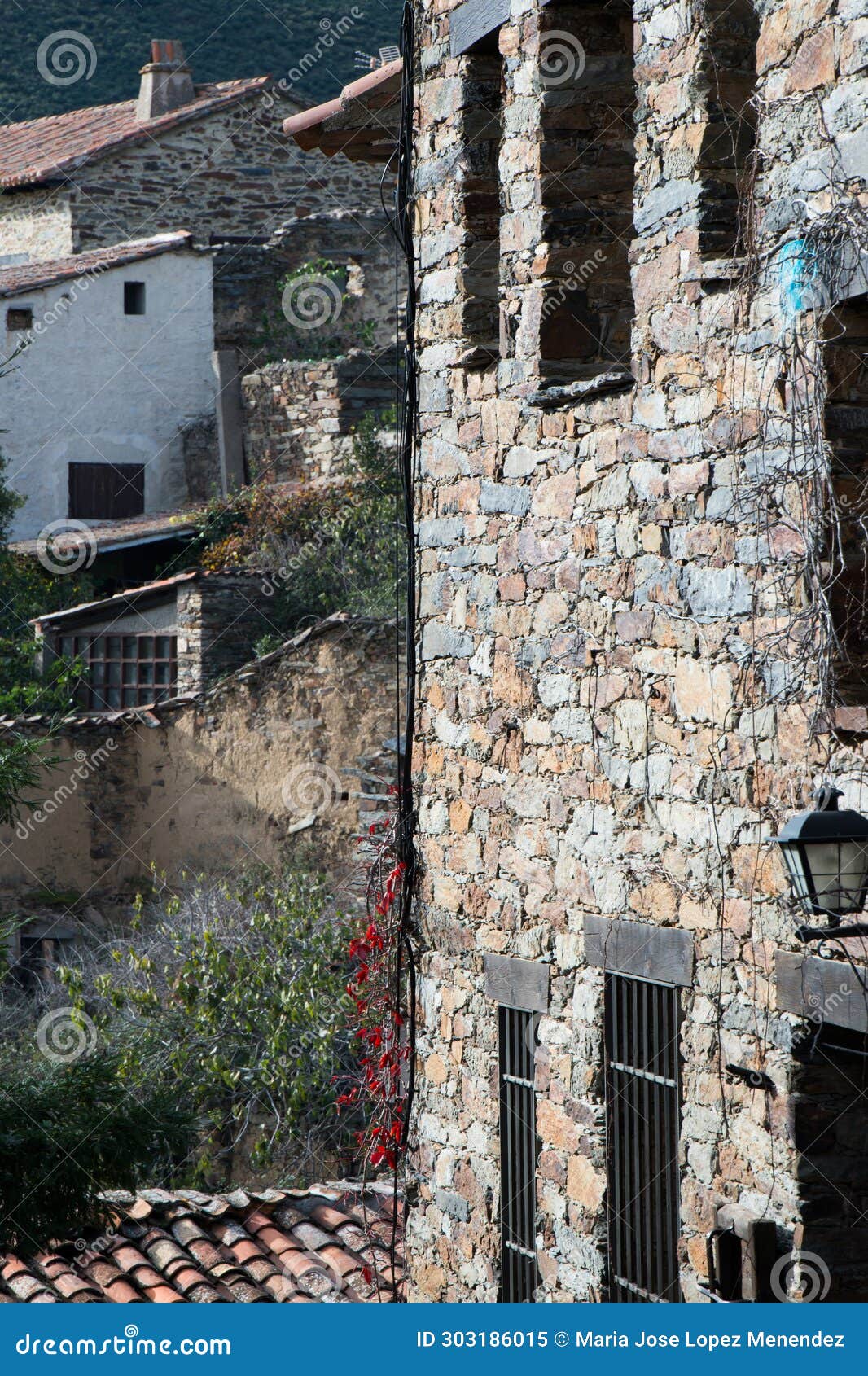 traditional stone facade in patones de arriba, madrid, spain