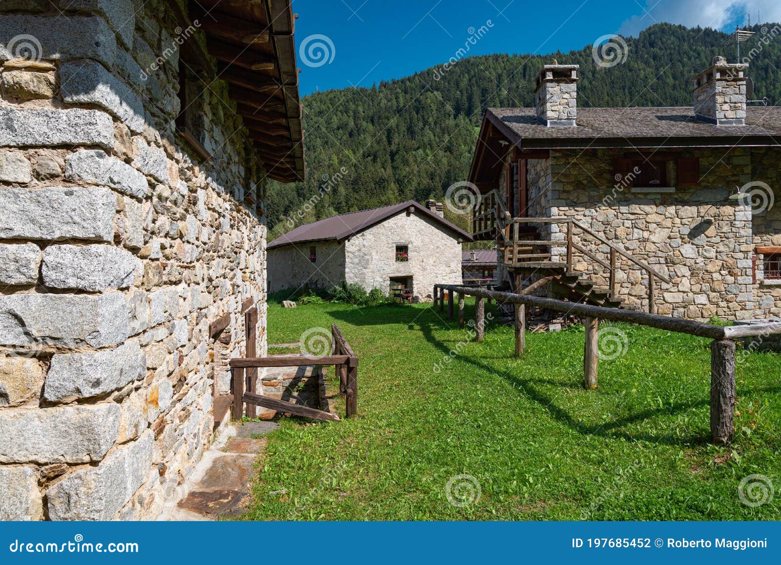 camonica valley, valbione, ponte di legno, italy traditional alpine houses