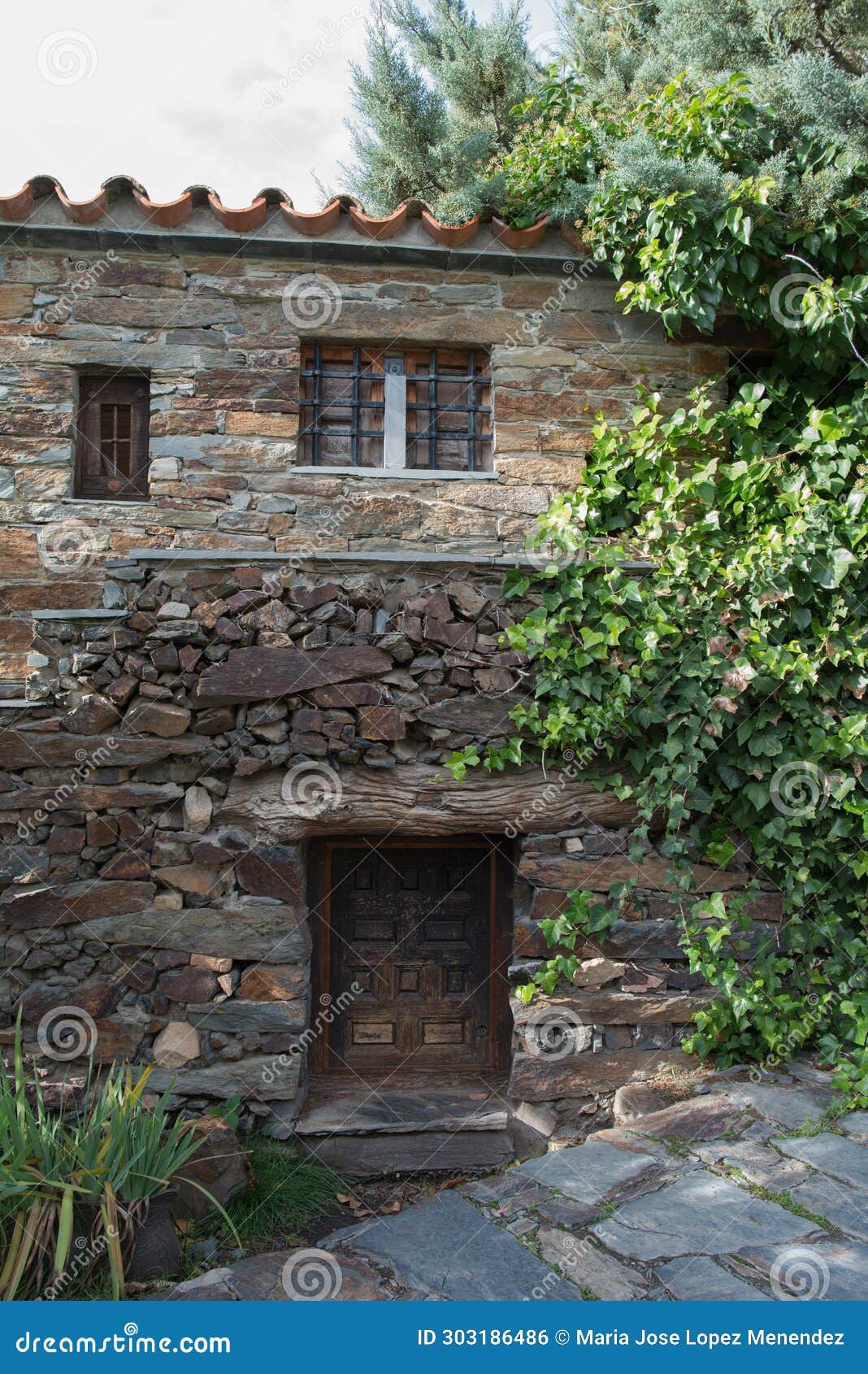 traditional stone house with climbing plant. patones de arriba, madrid