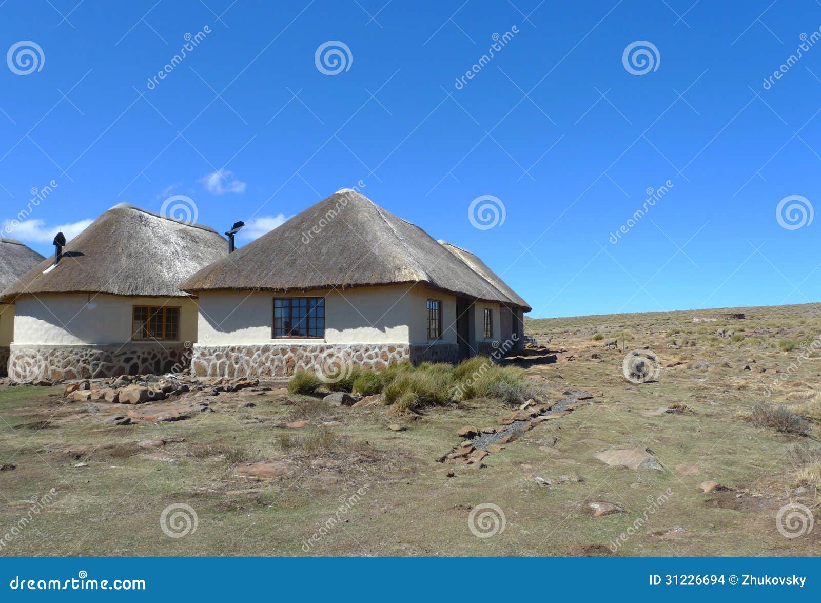 Traditional Style Of Housing In Lesotho At Sani Pass At 