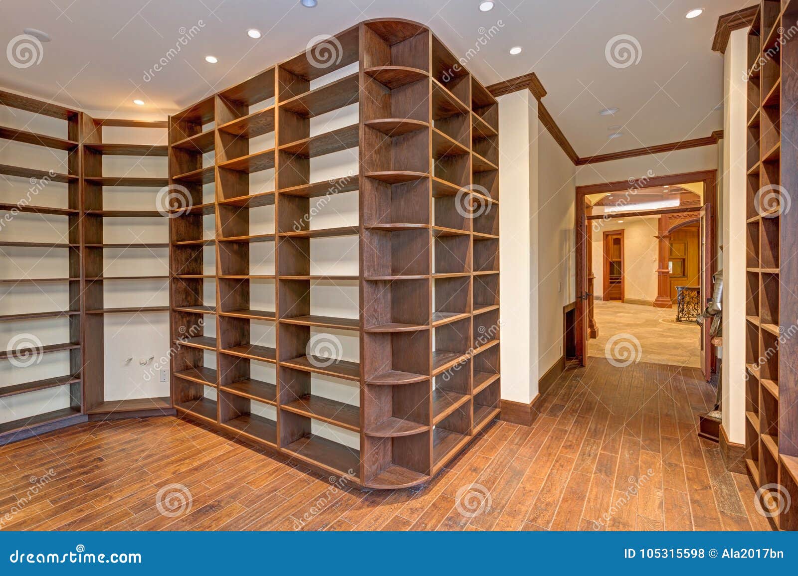 Traditional Style Library With Built In Bookshelves Stock Photo