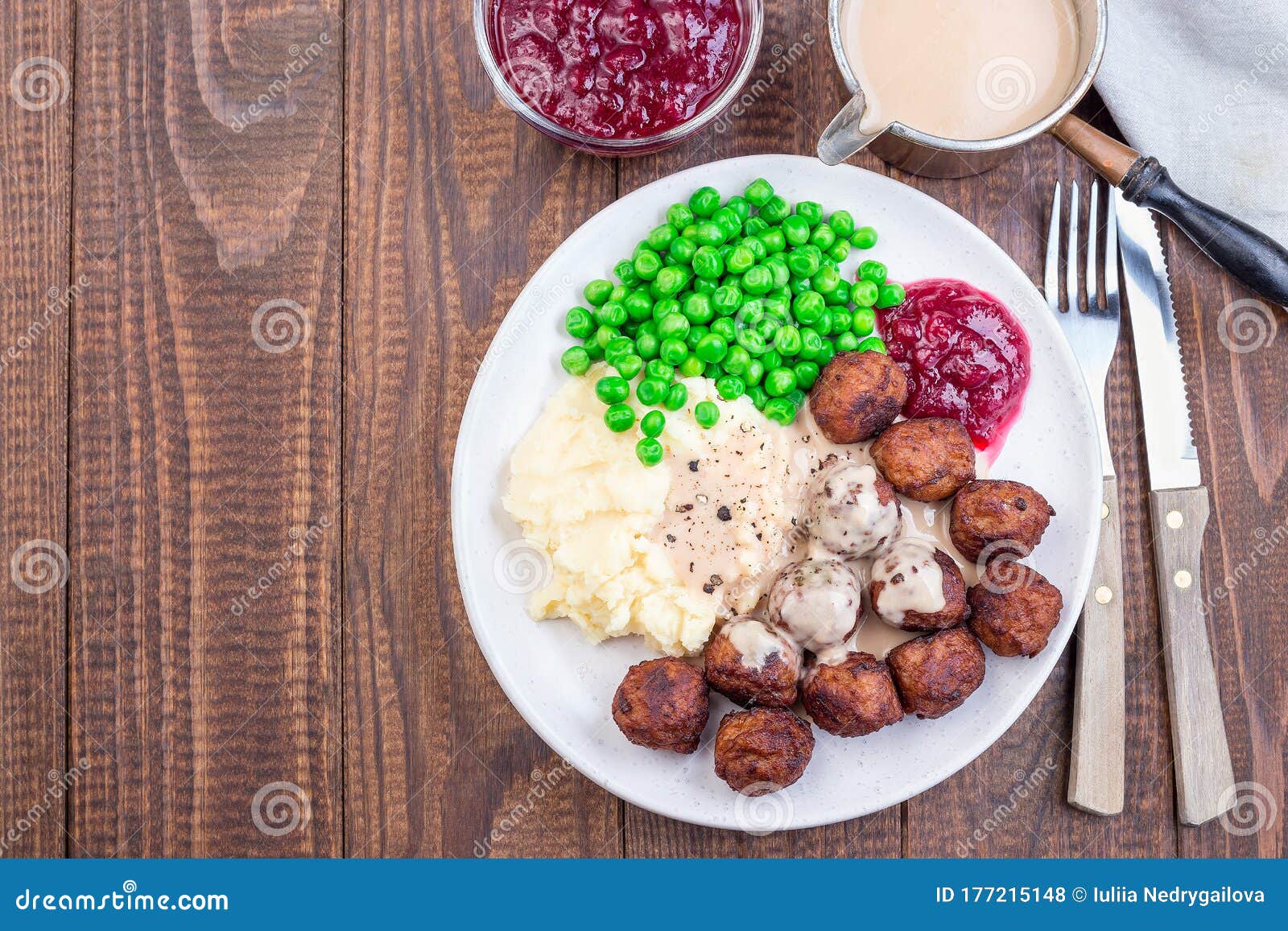 Traditional Swedish Meatballs Served with Mashed Potato, Green Peas ...