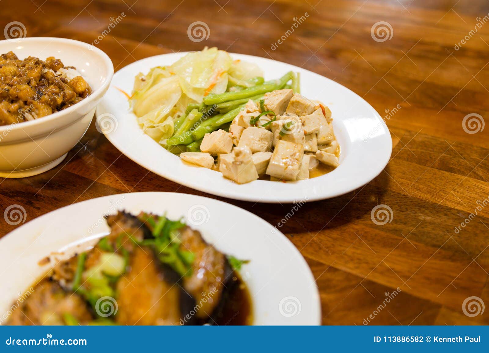 Taiwanese Food, Braised Pork, Rice, and Tofu Stock Photo - Image of