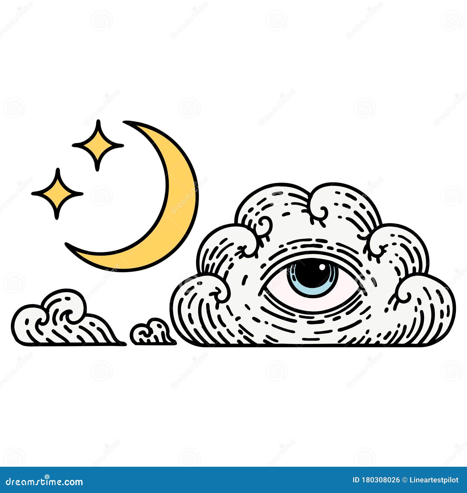 Traditional Tattoo of a Moon Stars and Cloud Stock Vector