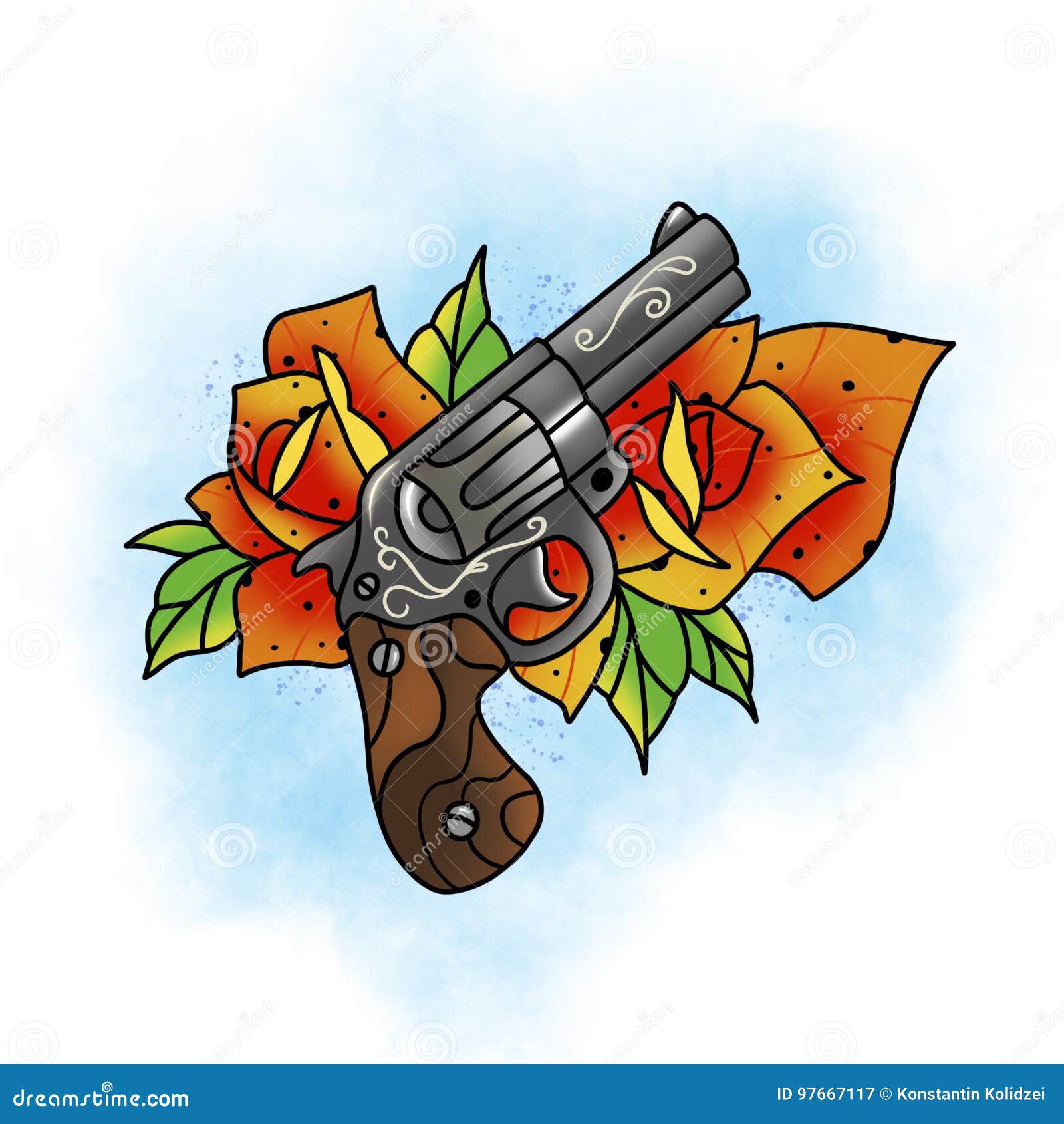 traditional revolver tattoo by LianjMc on DeviantArt