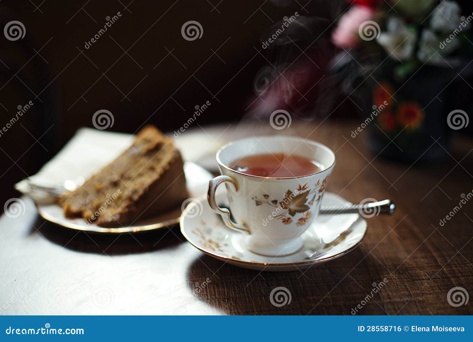 Traditional Tea and Cake on Wooden Cafe Table Stock Photo Image of
