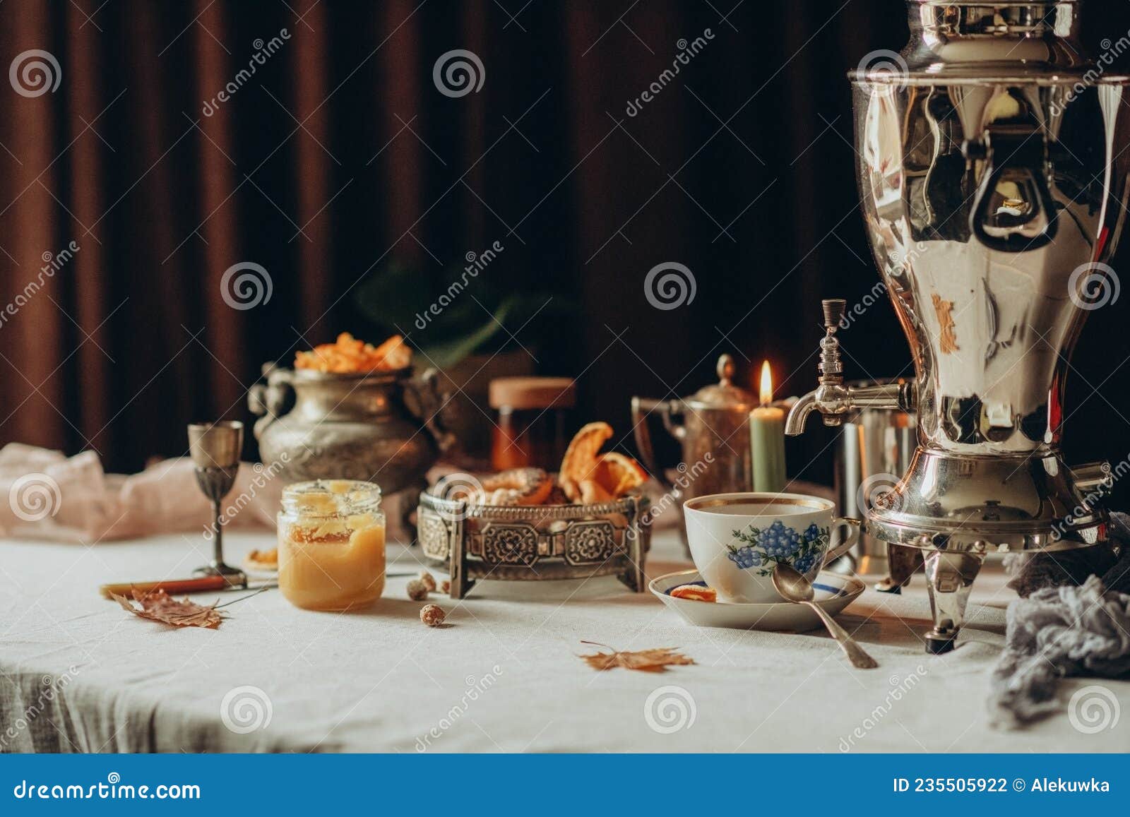 Traditional Tea Drinking. Table Setting for Tea Drinking. Tea with