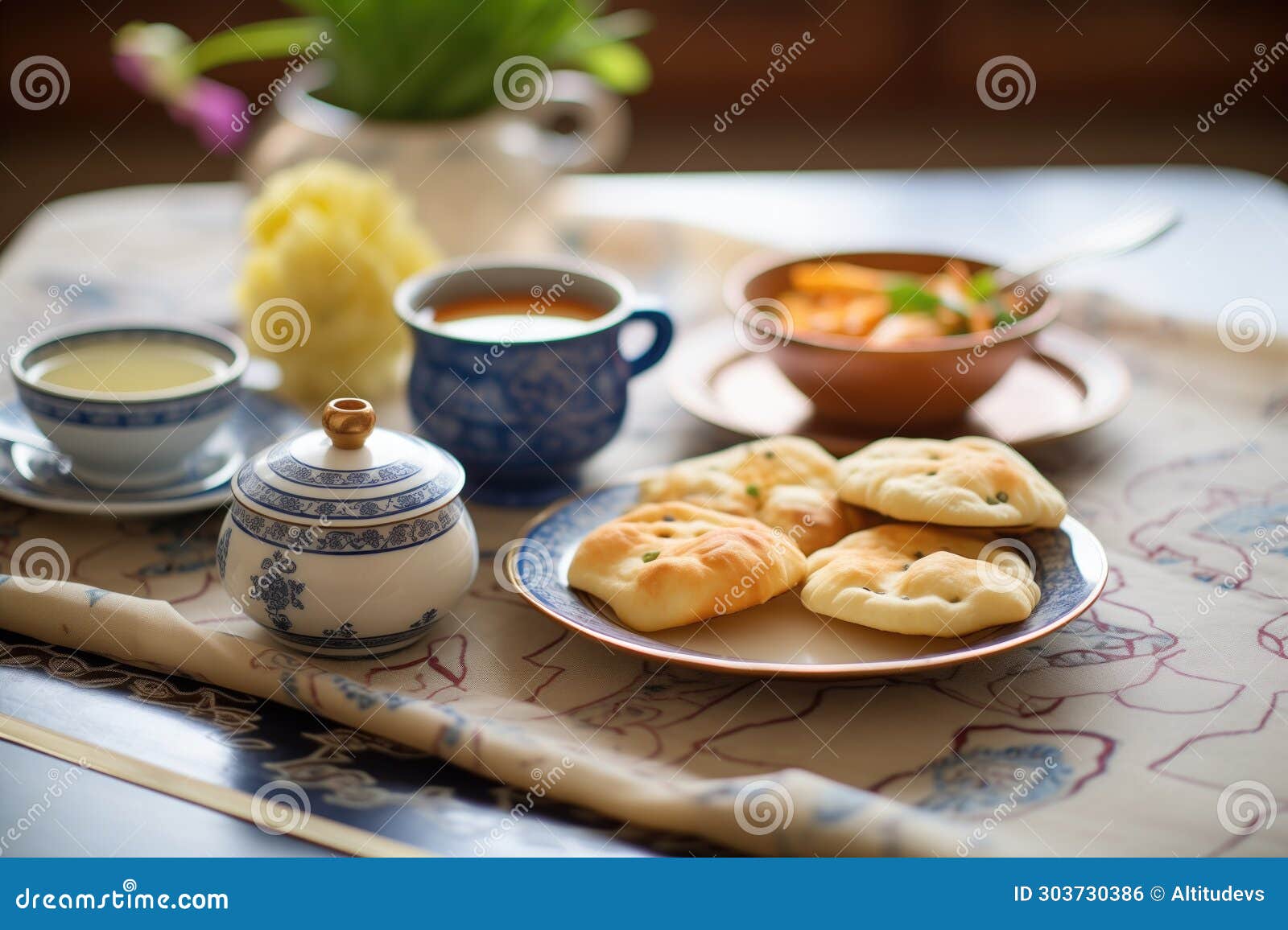 Traditional Tea Setting with Peshwari Naan Stock Photo Image of naan