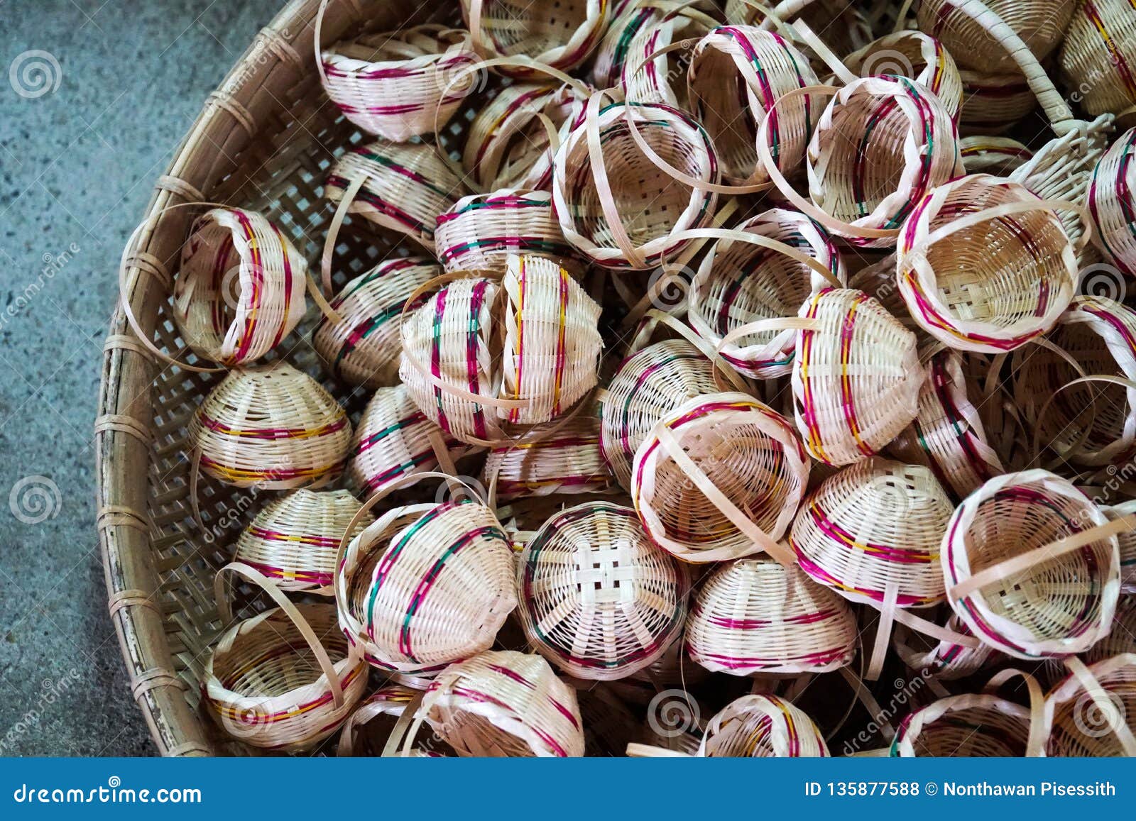 Traditional Thai Handmade Weave Bamboo Basket Stock Photo Image of